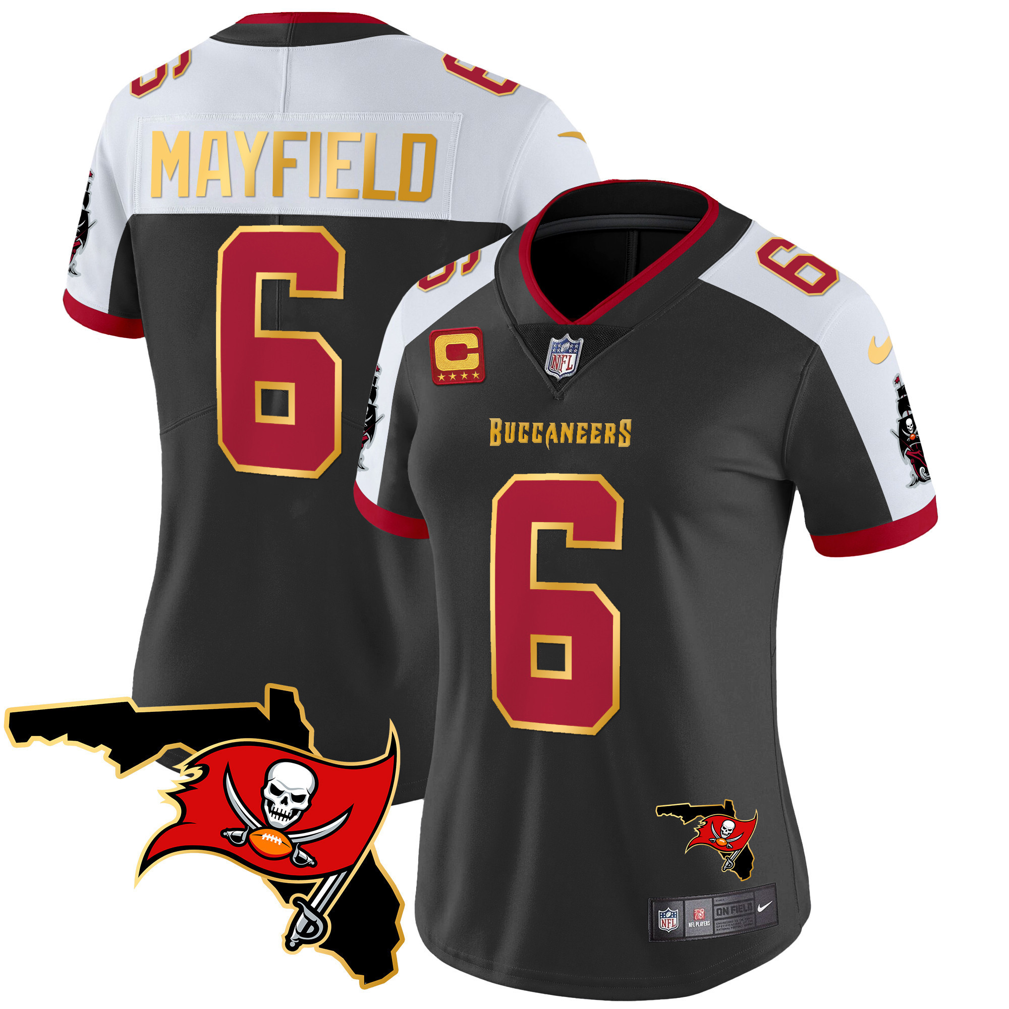Baker Mayfield Women's Tampa Bay Buccaneers Florida Patch Gold Trim Vapor Black Alternate Jersey - All Stitched