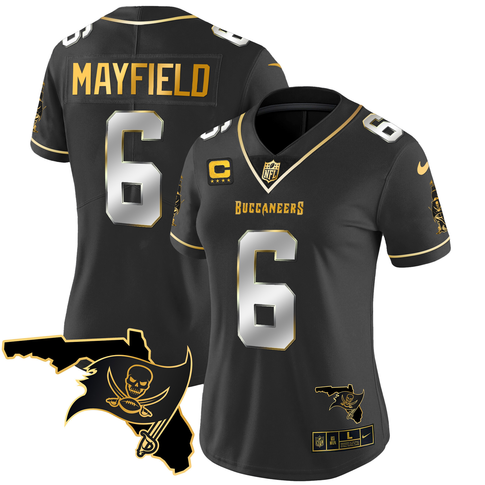 Baker Mayfield Women's Tampa Bay Buccaneers Florida Patch Vapor Gold Black Limited Jersey - All Stitched