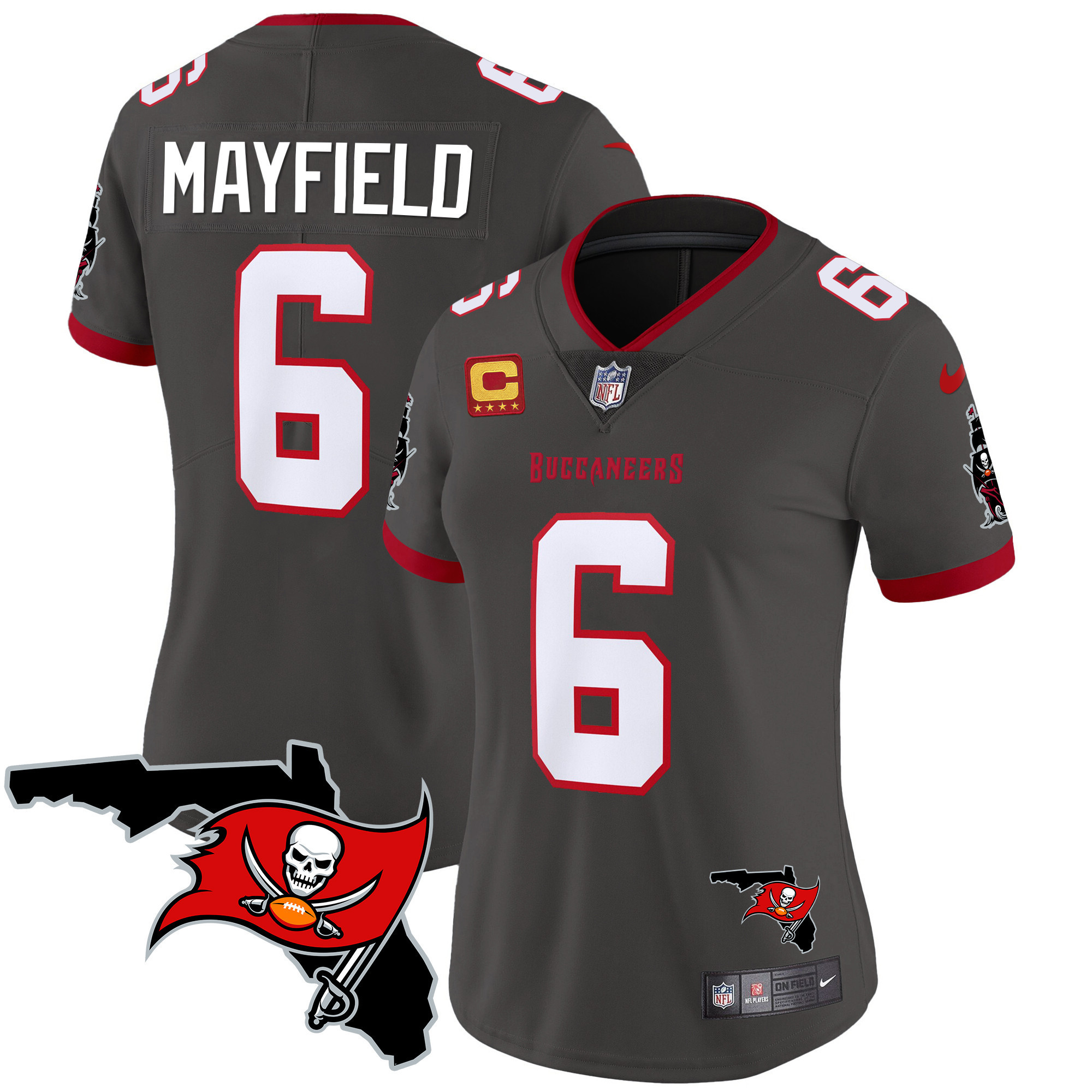 Baker Mayfield Women's Tampa Bay Buccaneers Florida Patch Vapor Limited Pewter Jersey - All Stitched