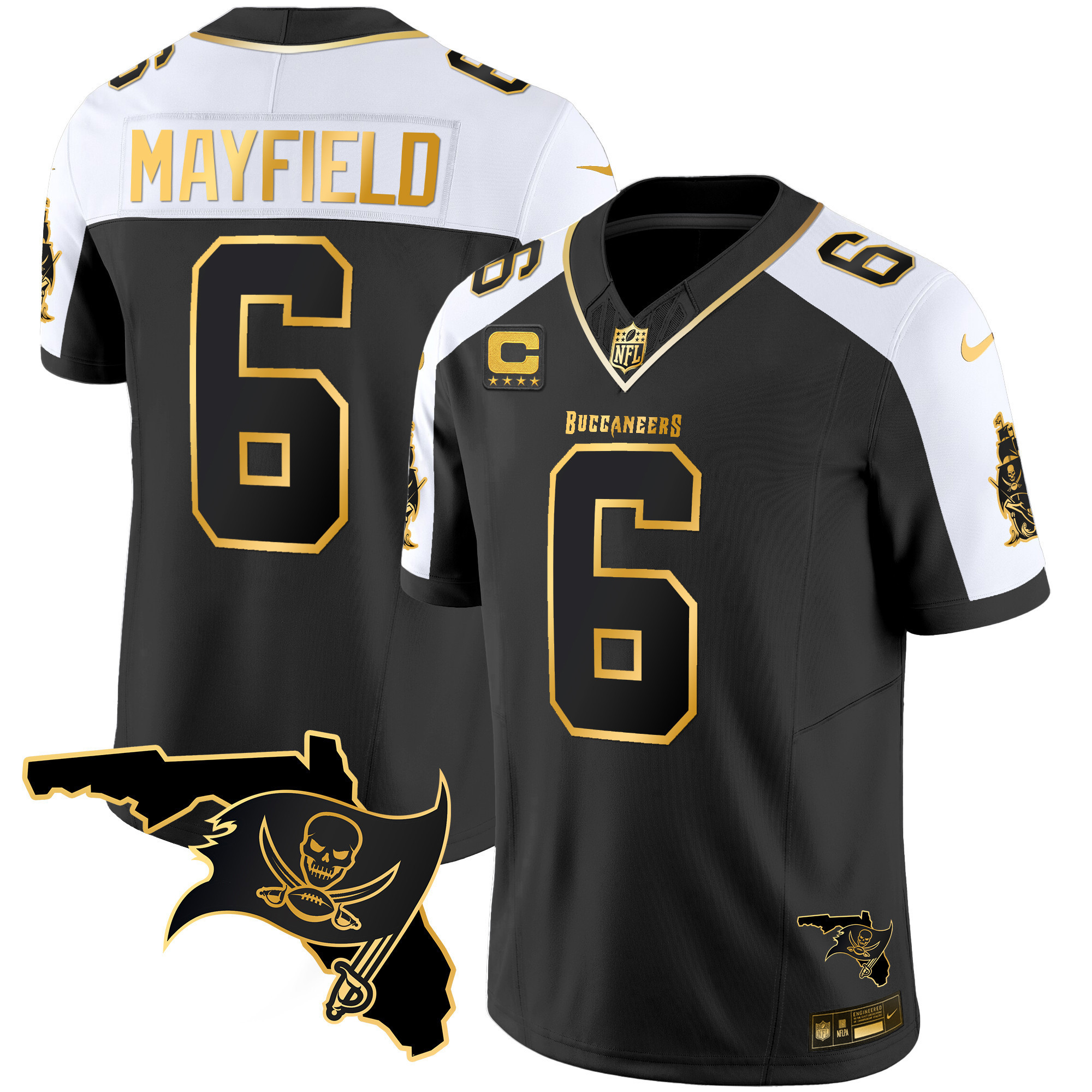 Baker Mayfield Youth's Tampa Bay Buccaneers Florida Patch Vapor Gold Alternate Jersey - All Stitched