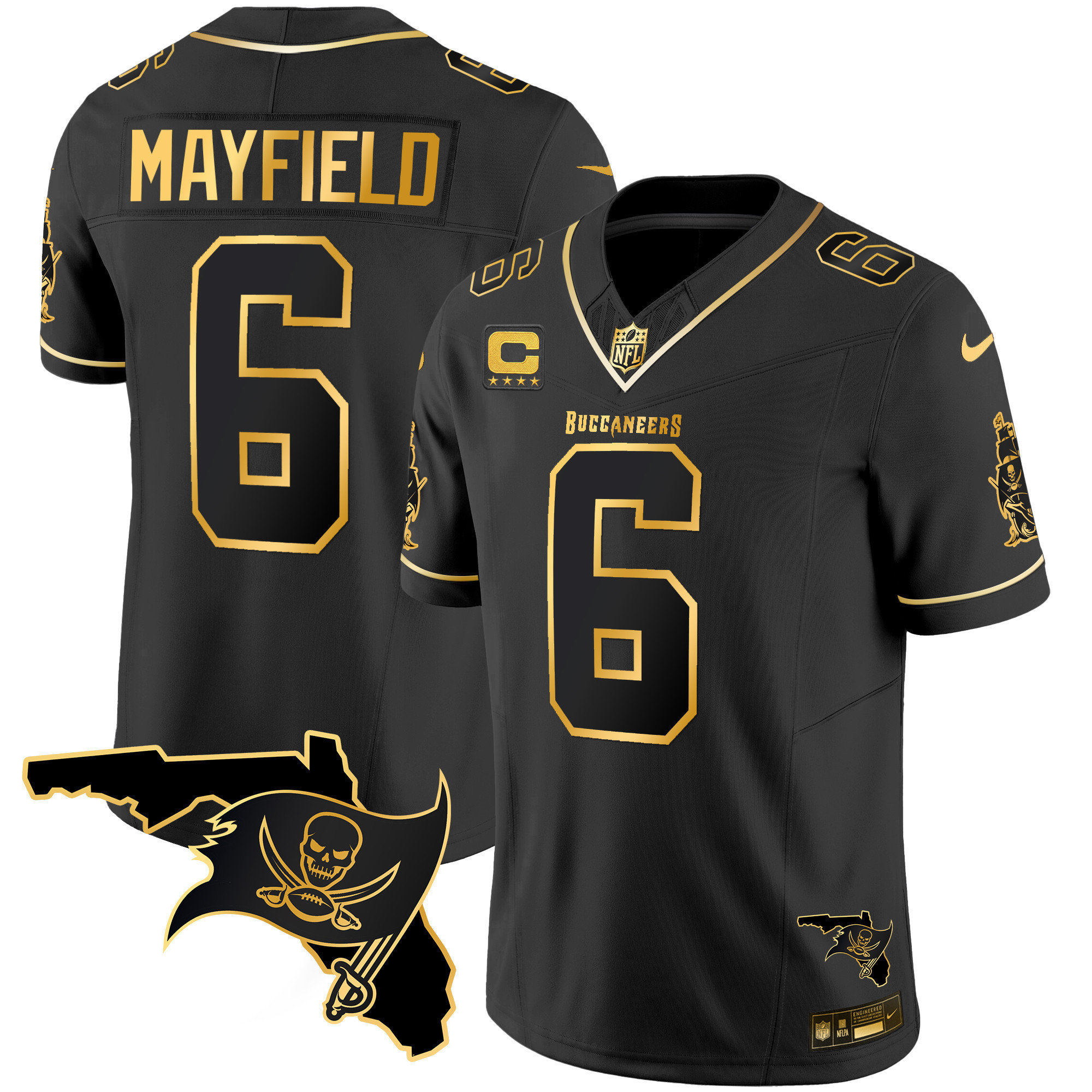 Baker Mayfield Youth's Tampa Bay Buccaneers Florida Patch Vapor Gold Black Gold Jersey - All Stitched