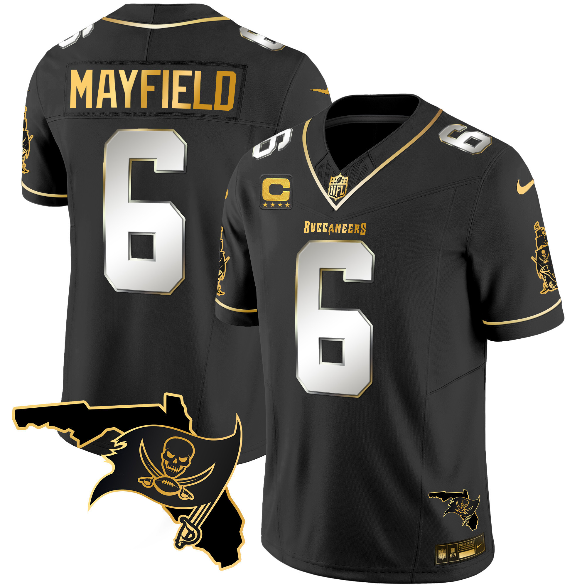 Baker Mayfield Youth's Tampa Bay Buccaneers Florida Patch Vapor Gold Black Limited Jersey - All Stitched