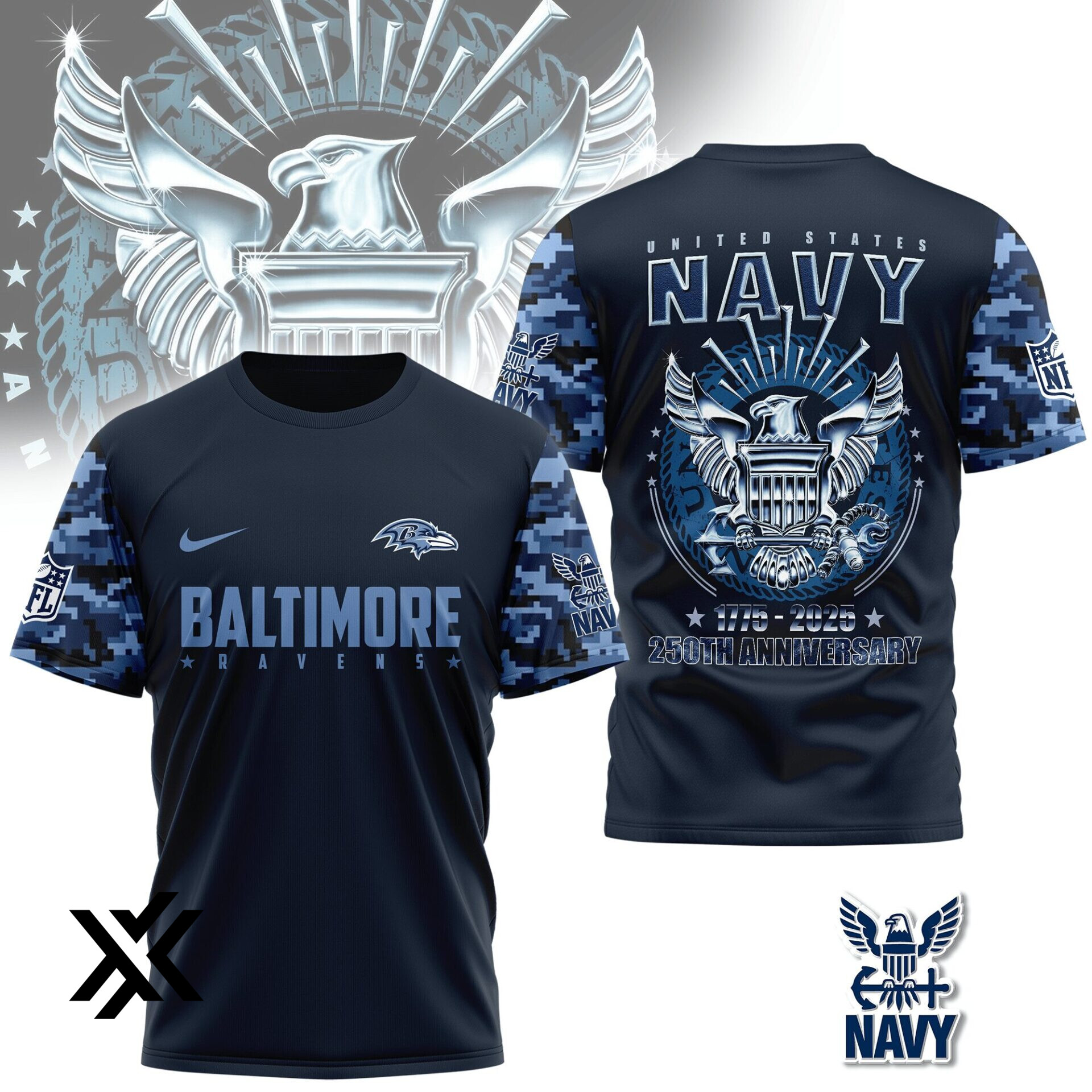 Baltimore Ravens Navy 250th Anniversary 3D Shirt