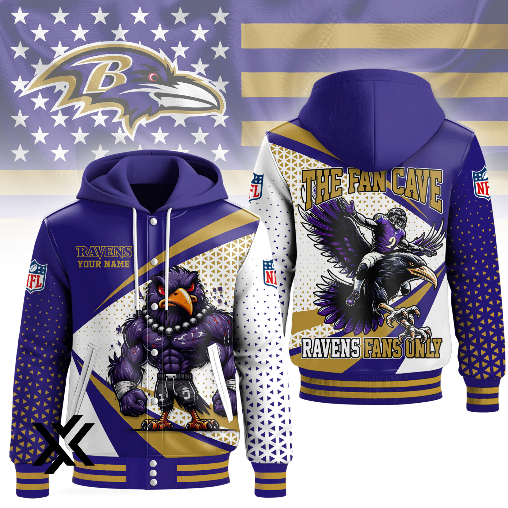 Baltimore Ravens NFL Fan Cave Hooded Baseball Jacket