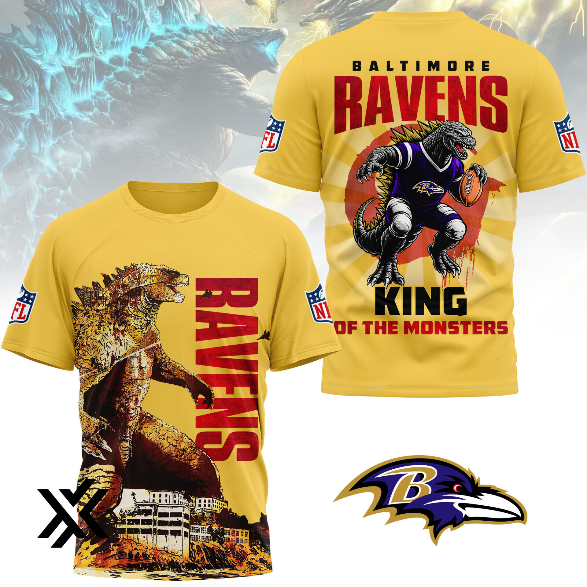 Baltimore Ravens NFL Godzilla King of Monsters 3D Shirt