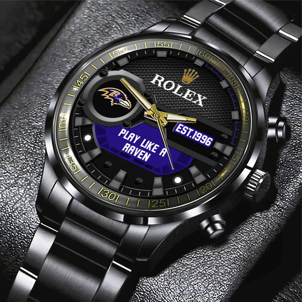Baltimore Ravens Rolex Black Stainless Steel Watch