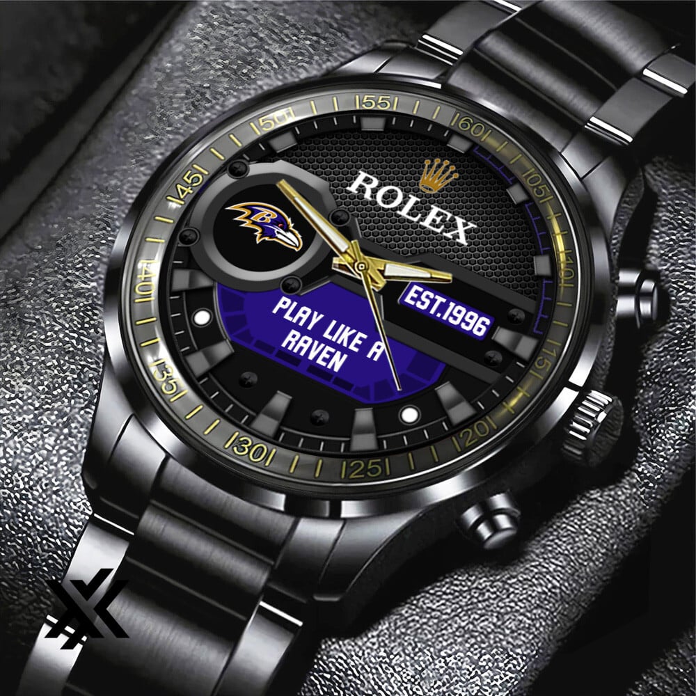 Baltimore Ravens Rolex Black Stainless Steel Watch