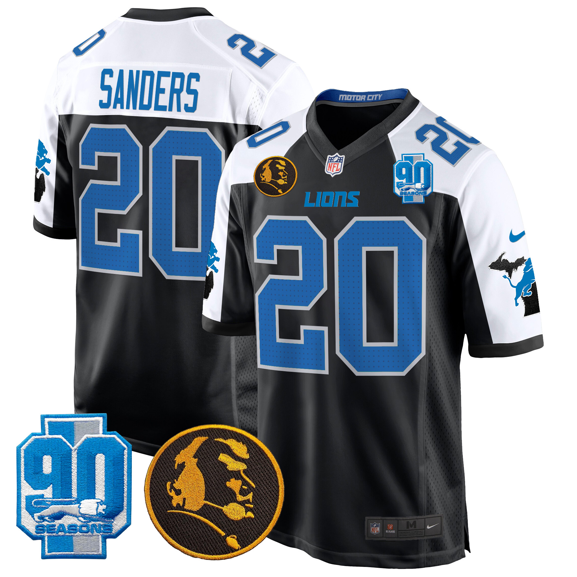 Barry Sanders Men's Detroit Lions 2024 90th & John Madden Patch Game Alternate Jersey - All Stitched