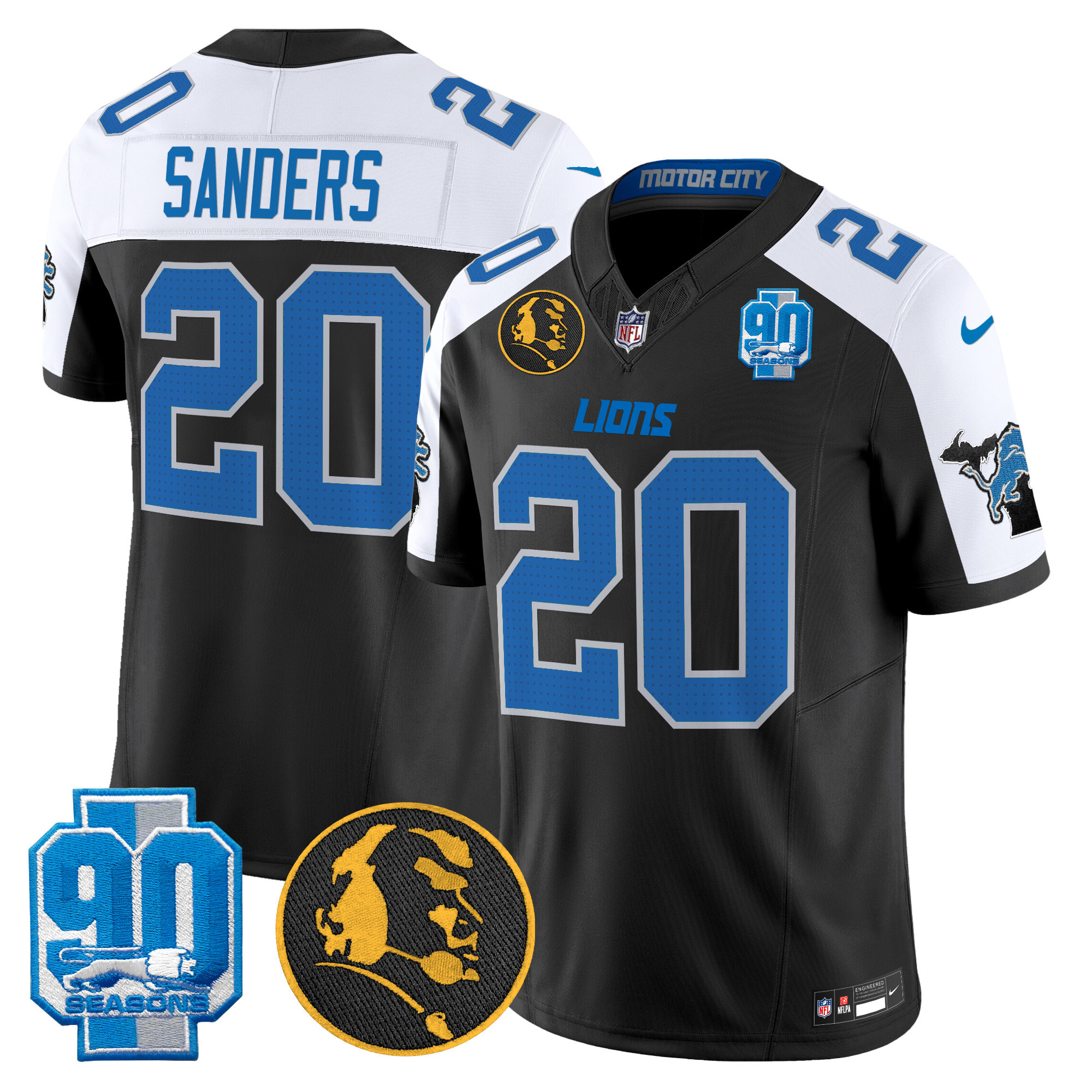 Barry Sanders Men's Detroit Lions 2024 90th & John Madden Patch Vapor Limited Alternate Jersey - All Stitched
