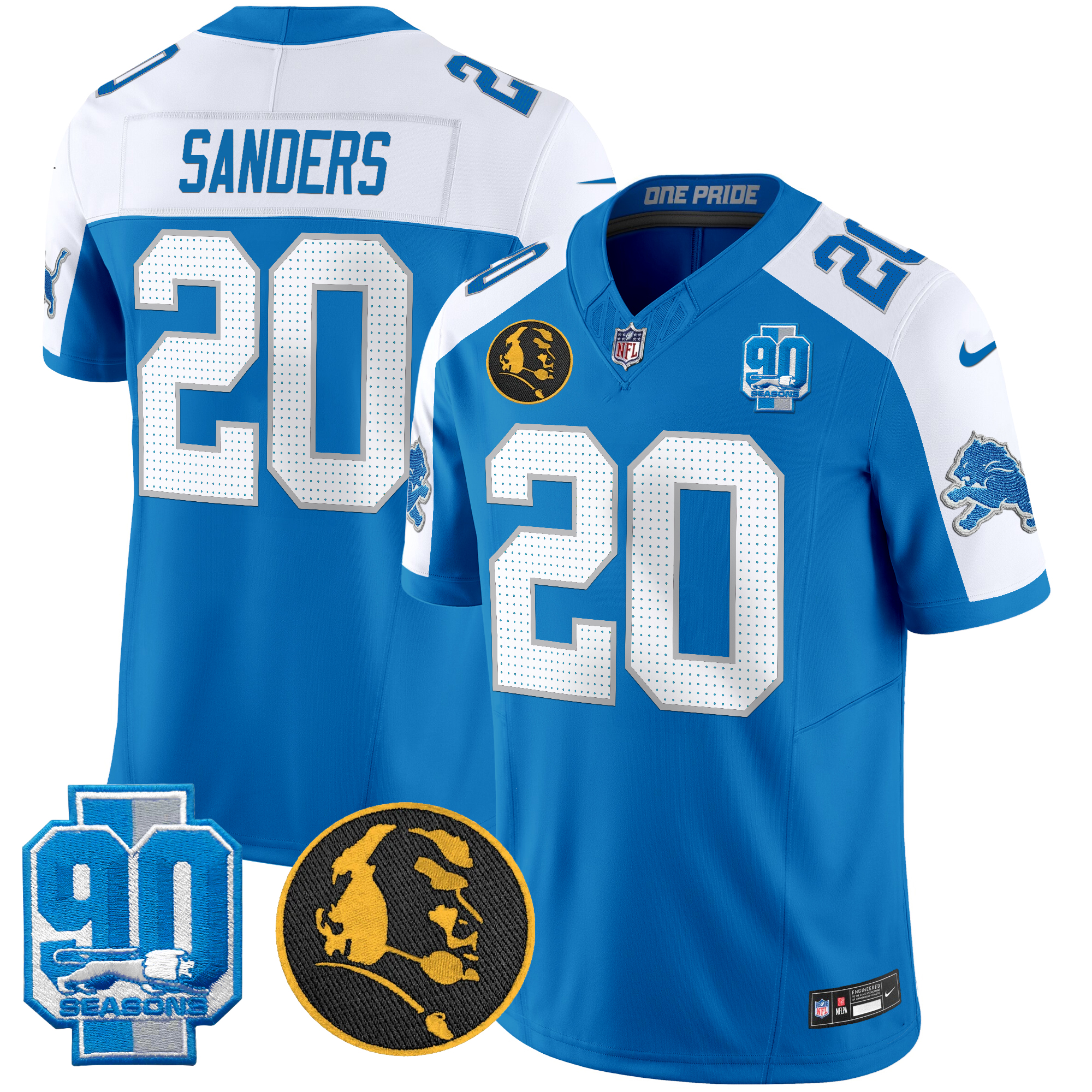 Barry Sanders Men's Detroit Lions 2024 90th & John Madden Patch Vapor Limited Blue Alternate Jersey - All Stitched