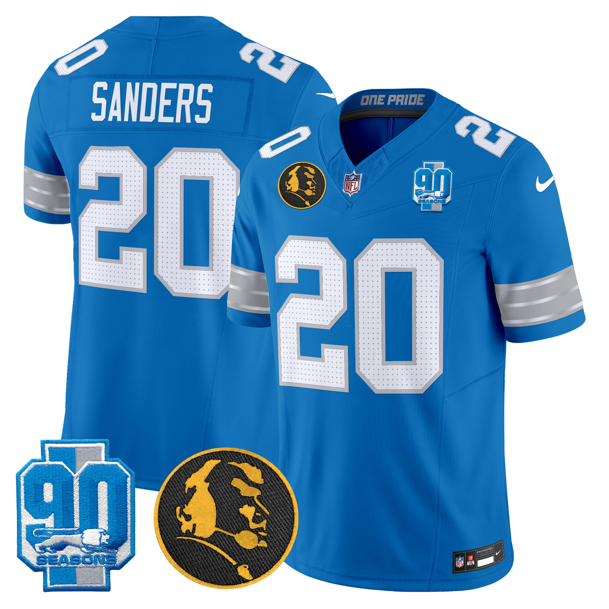 Barry Sanders Men's Detroit Lions 2024 90th & John Madden Patch Vapor Limited Blue Jersey - All Stitched