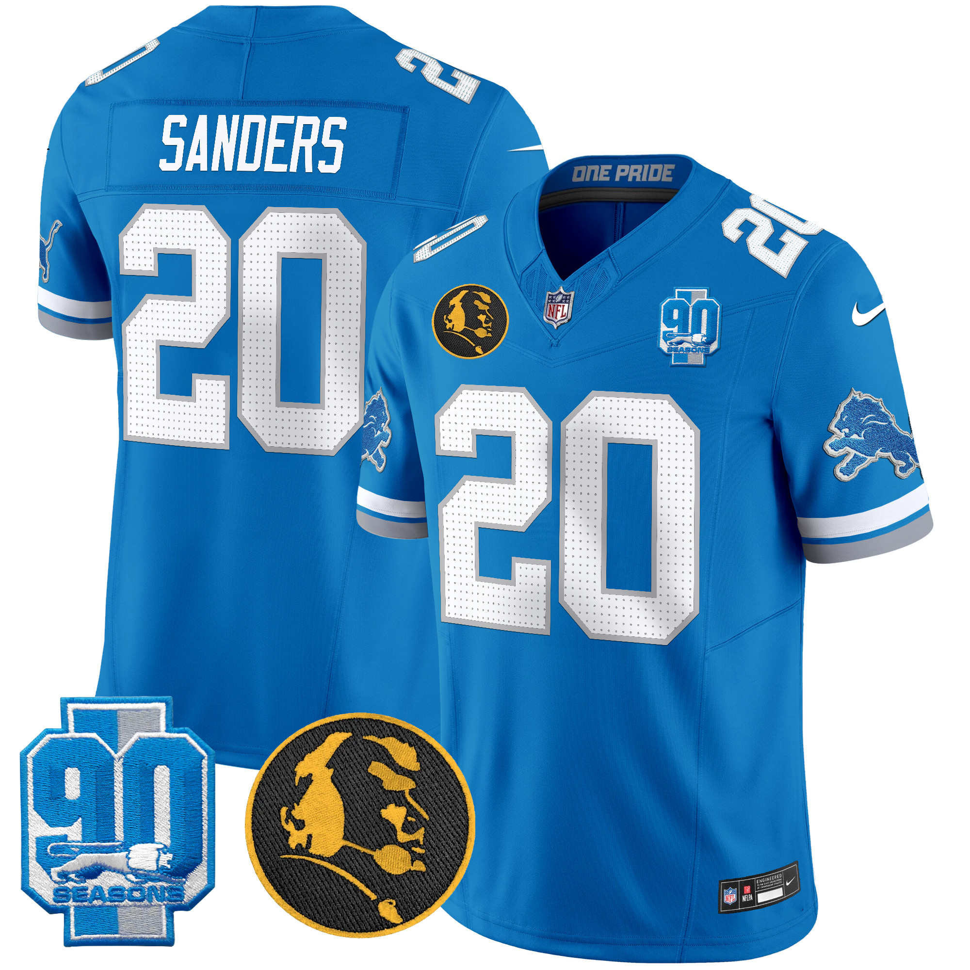 Barry Sanders Men's Detroit Lions 2024 90th & John Madden Patch Vapor Limited Blue Jersey - All Stitched