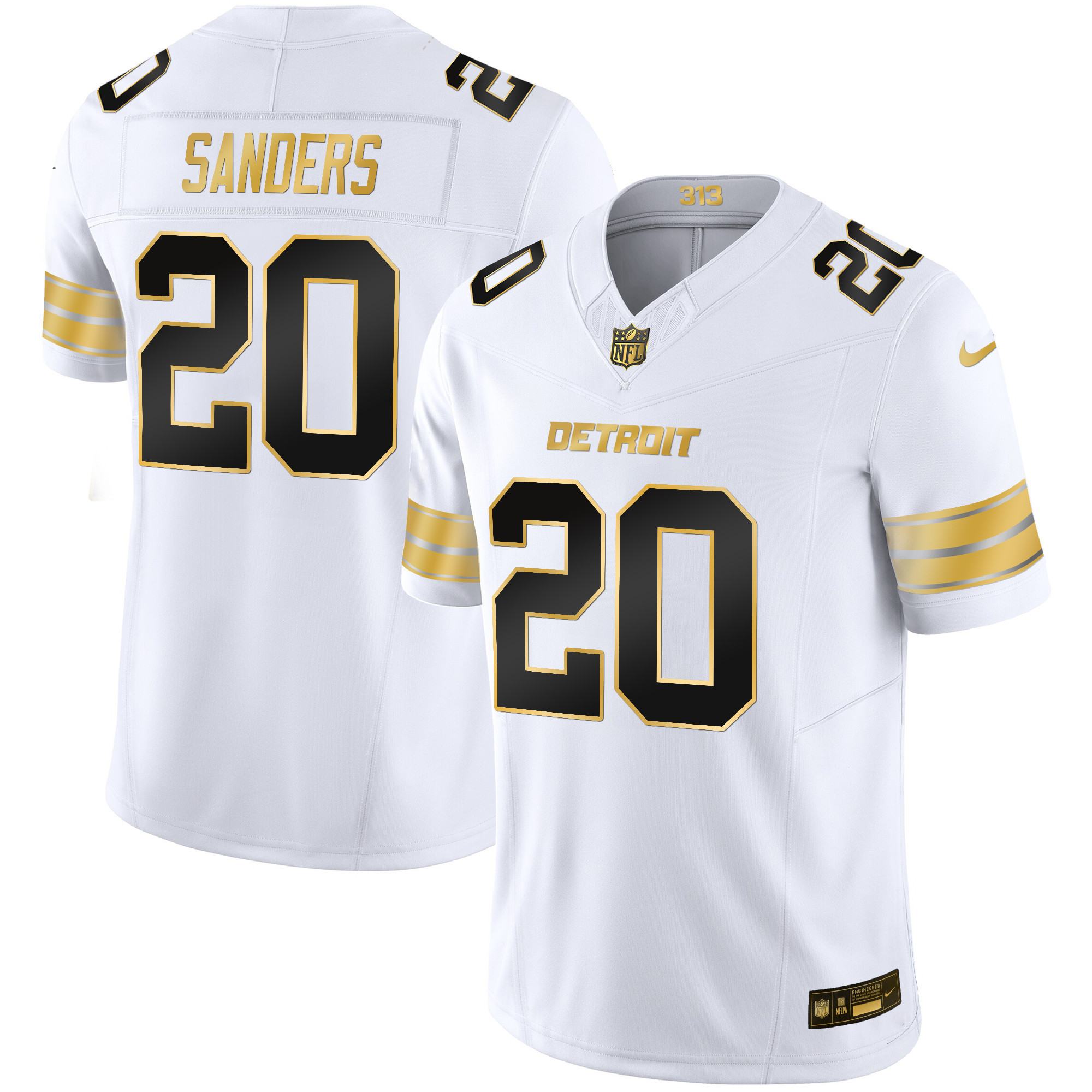 Barry Sanders Men's Detroit Lions 2024 Gold Vapor Limited White Gold Jersey - All Stitched