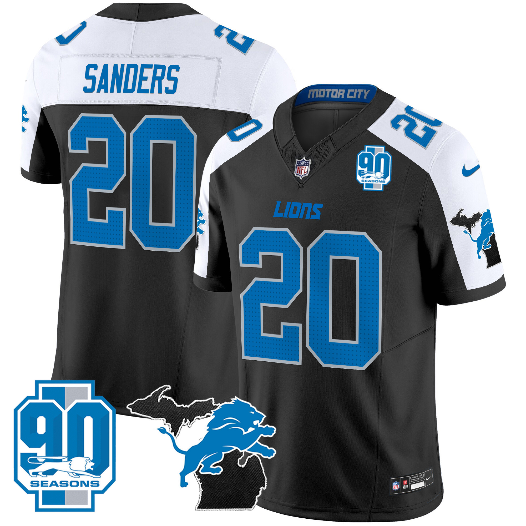 Barry Sanders Men's Detroit Lions 2024 Michigan & 90th Year Patch Vapor Alternate Jersey - All Stitched