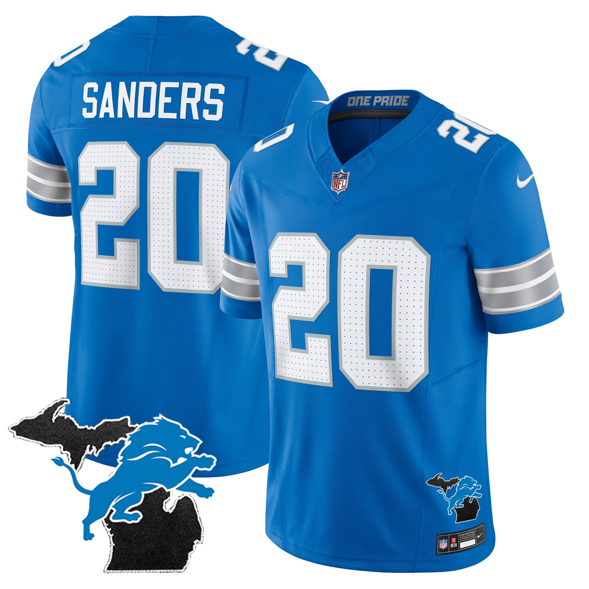 Barry Sanders Men's Detroit Lions 2024 Michigan Patch Vapor Limited Blue Jersey - All Stitched