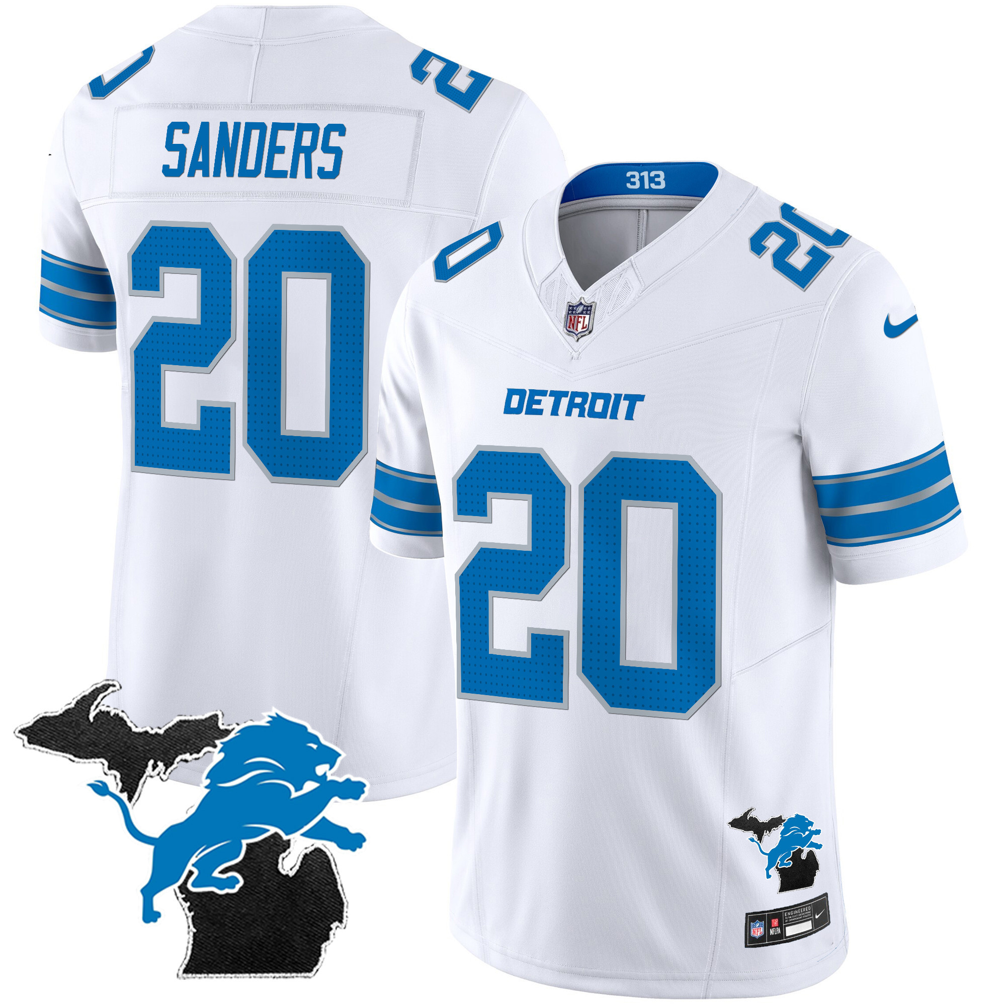 Barry Sanders Men's Detroit Lions 2024 Michigan Patch Vapor Limited White Jersey - All Stitched