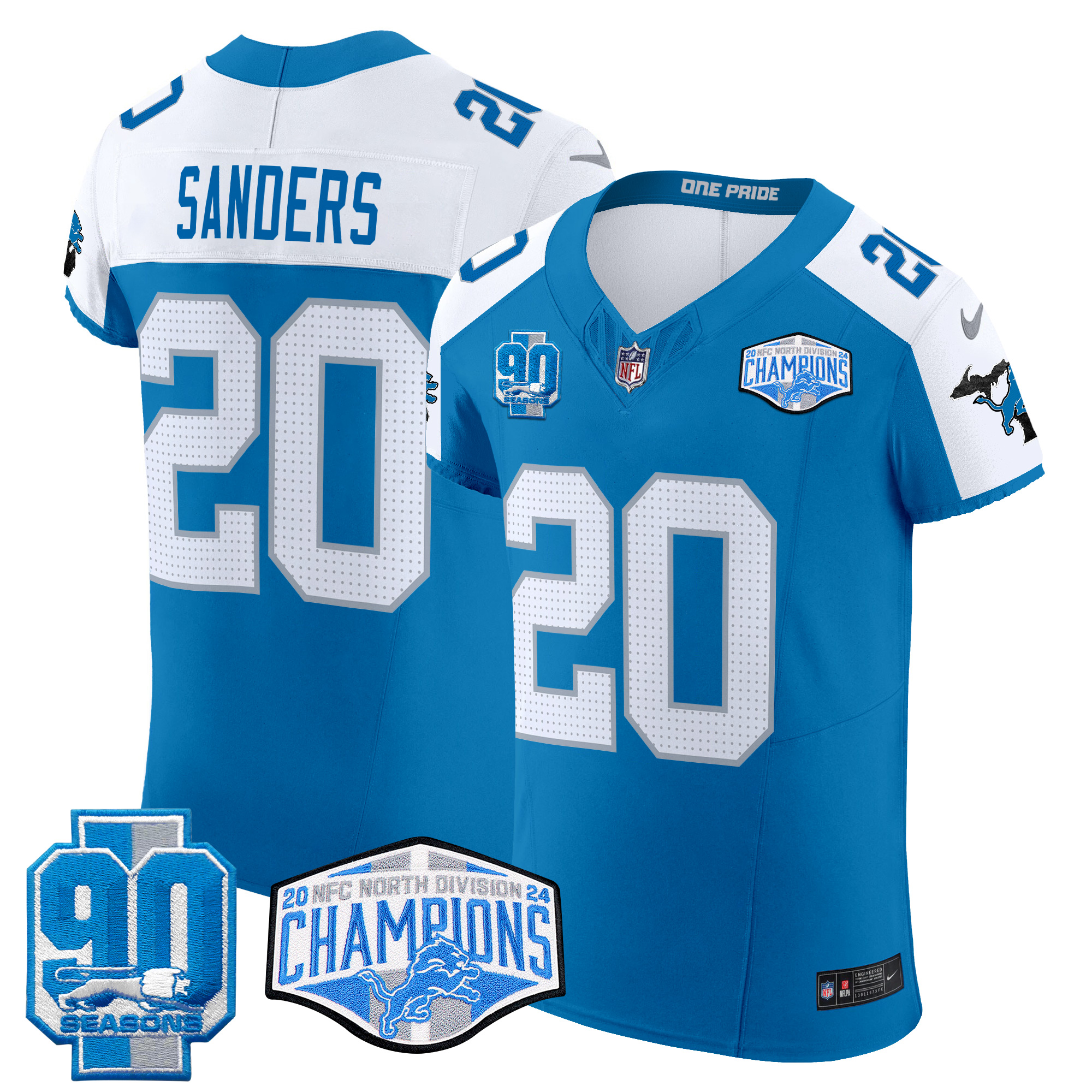 Barry Sanders Men's Detroit Lions 2024 NFC North Division Champions Patch Vapor Elite Blue Alternate Jersey - All Stitched