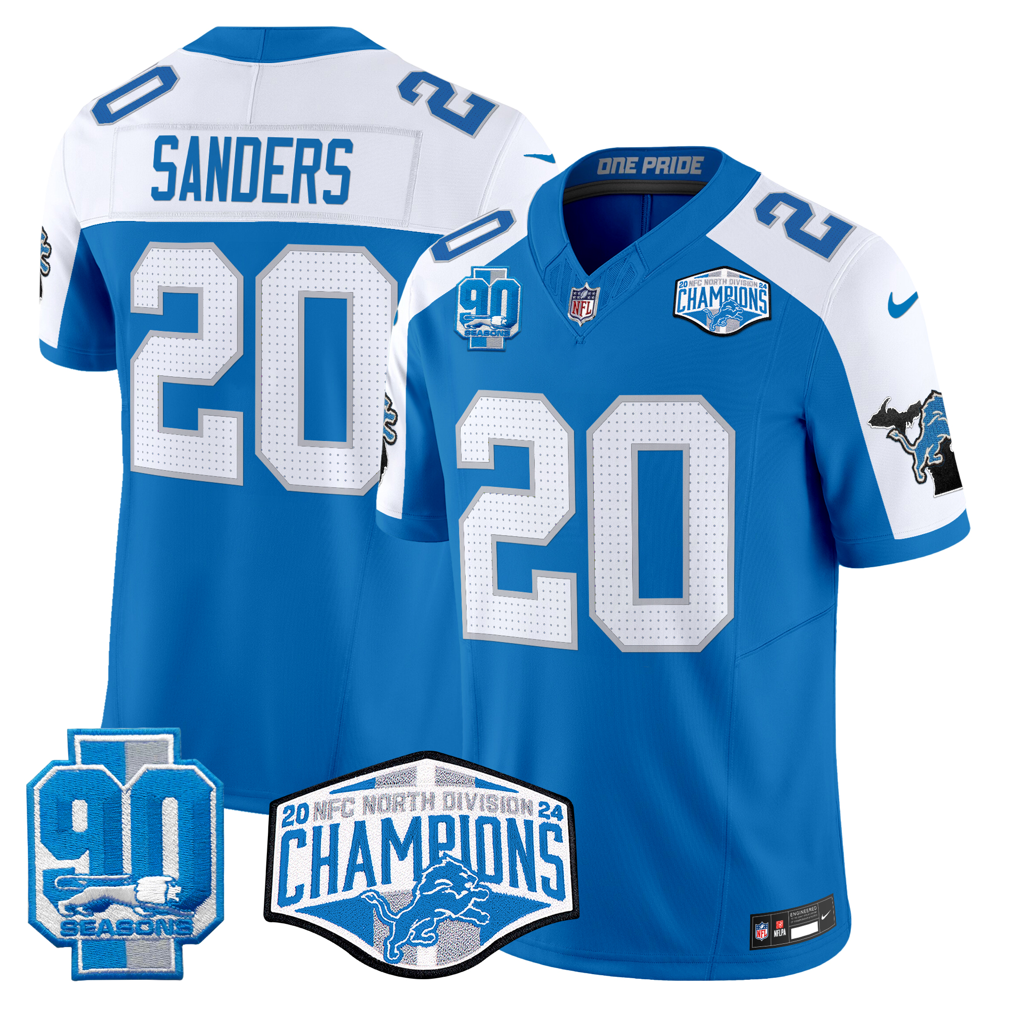 Barry Sanders Men's Detroit Lions 2024 NFC North Division Champions Patch Vapor Limited Blue Alternate Jersey - All Stitched