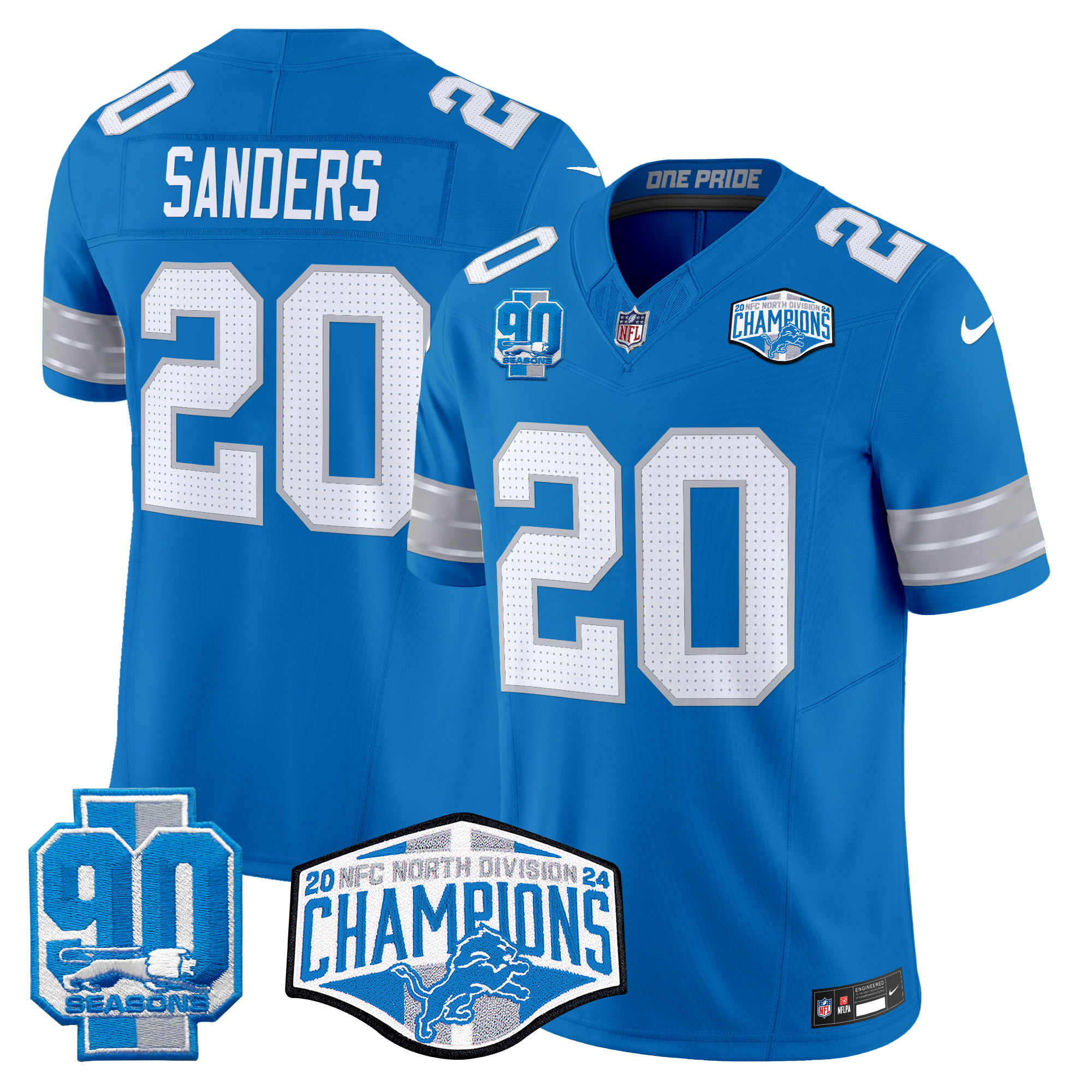 Barry Sanders Men's Detroit Lions 2024 NFC North Division Champions Patch Vapor Limited Blue Jersey - All Stitched