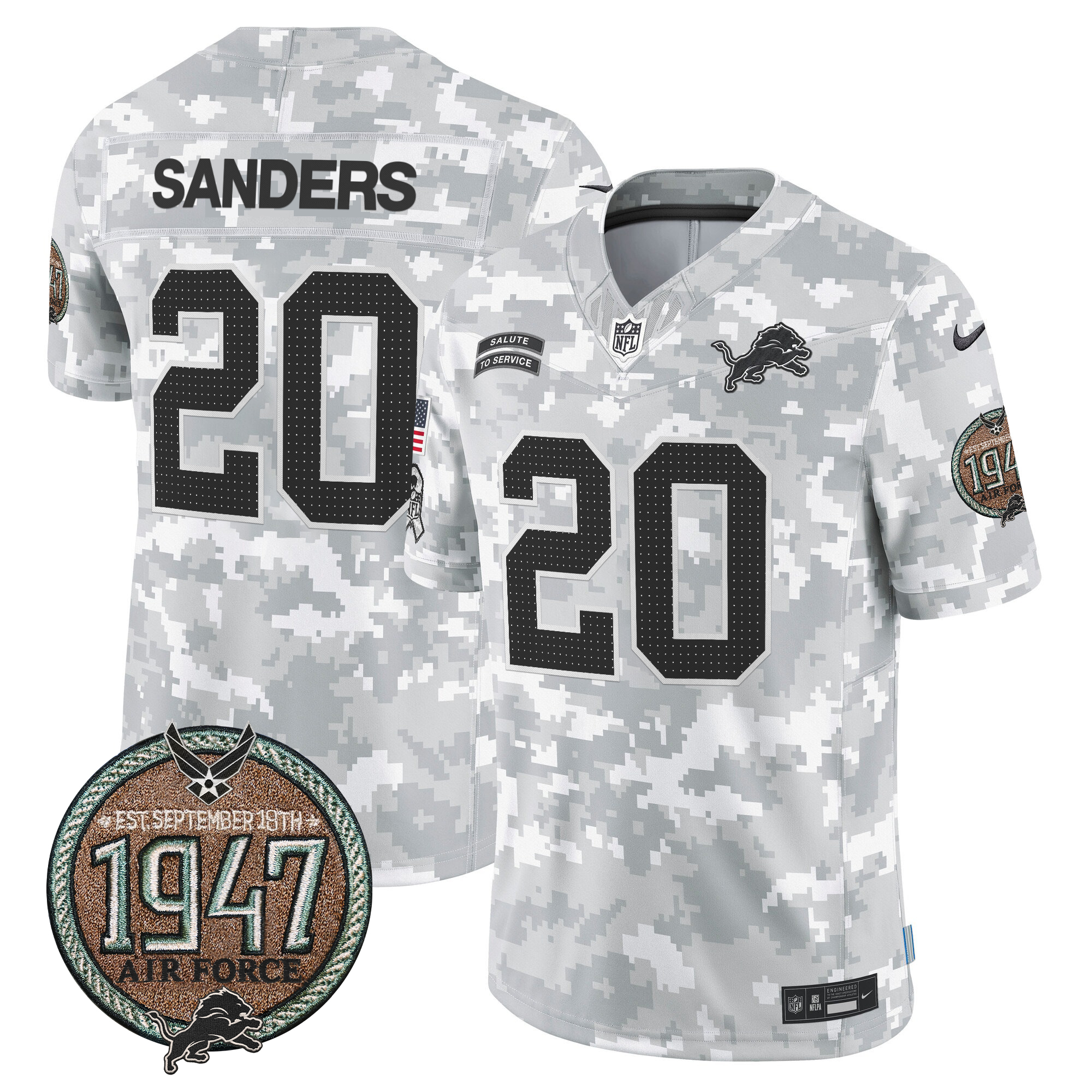 Barry Sanders Men's Detroit Lions 2024 Salute to Service Establishment Year Patch Vapor Limited Air Force Jersey - All Stitched