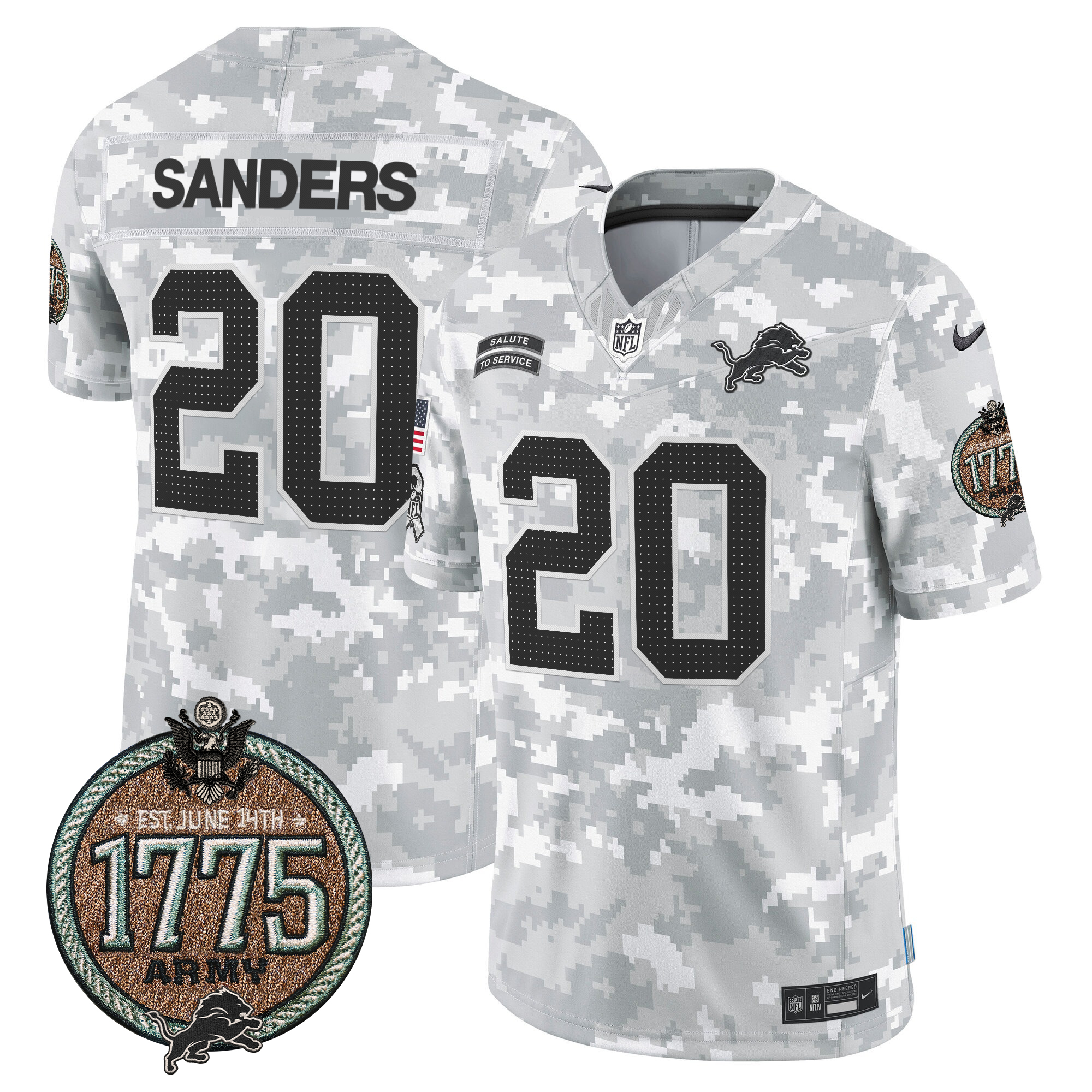 Barry Sanders Men's Detroit Lions 2024 Salute to Service Establishment Year Patch Vapor Limited Army Jersey - All Stitched