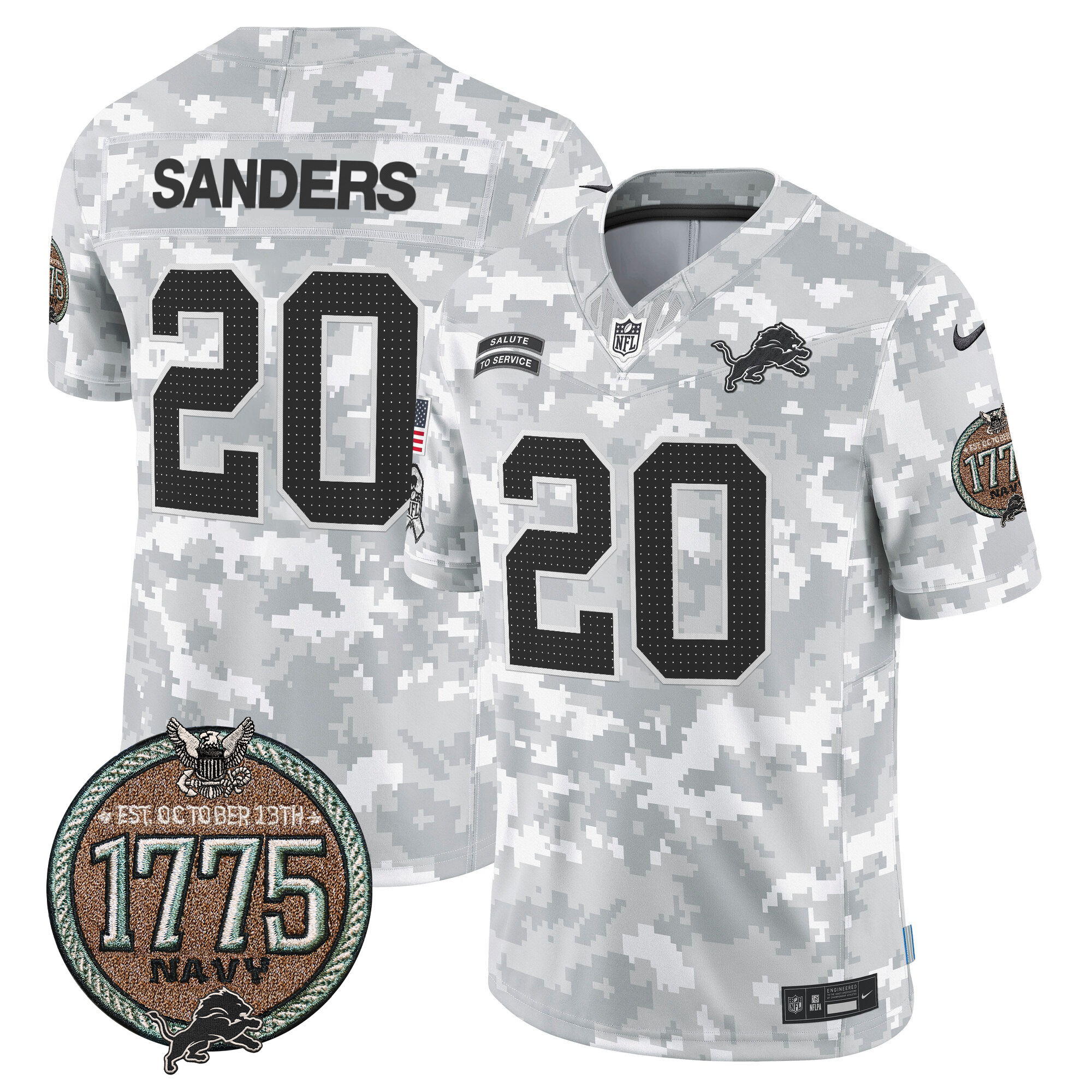 Barry Sanders Men's Detroit Lions 2024 Salute to Service Establishment Year Patch Vapor Limited Navy Jersey - All Stitched