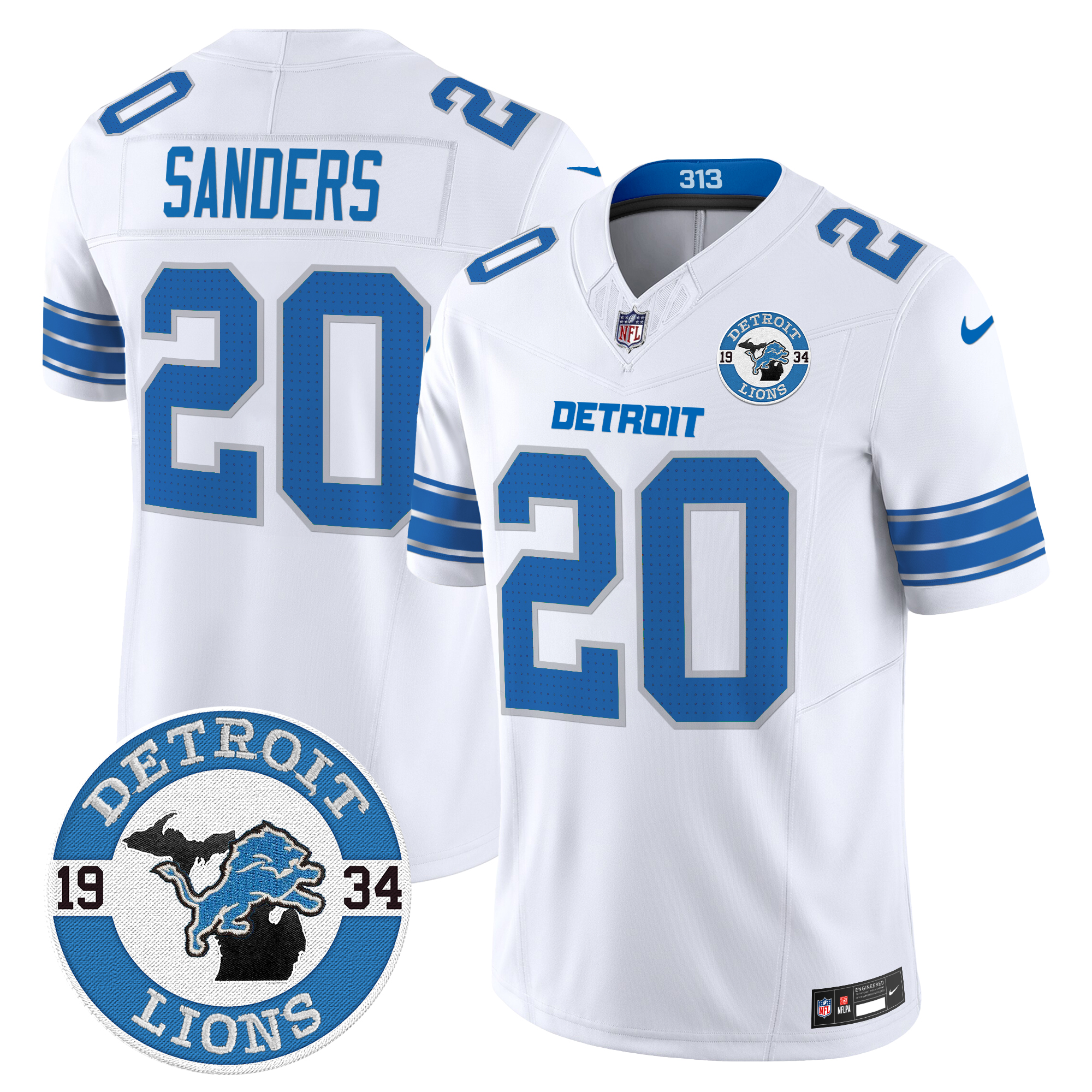 Barry Sanders Men's Detroit Lions 2024 Vapor Limited White Jersey - All Stitched