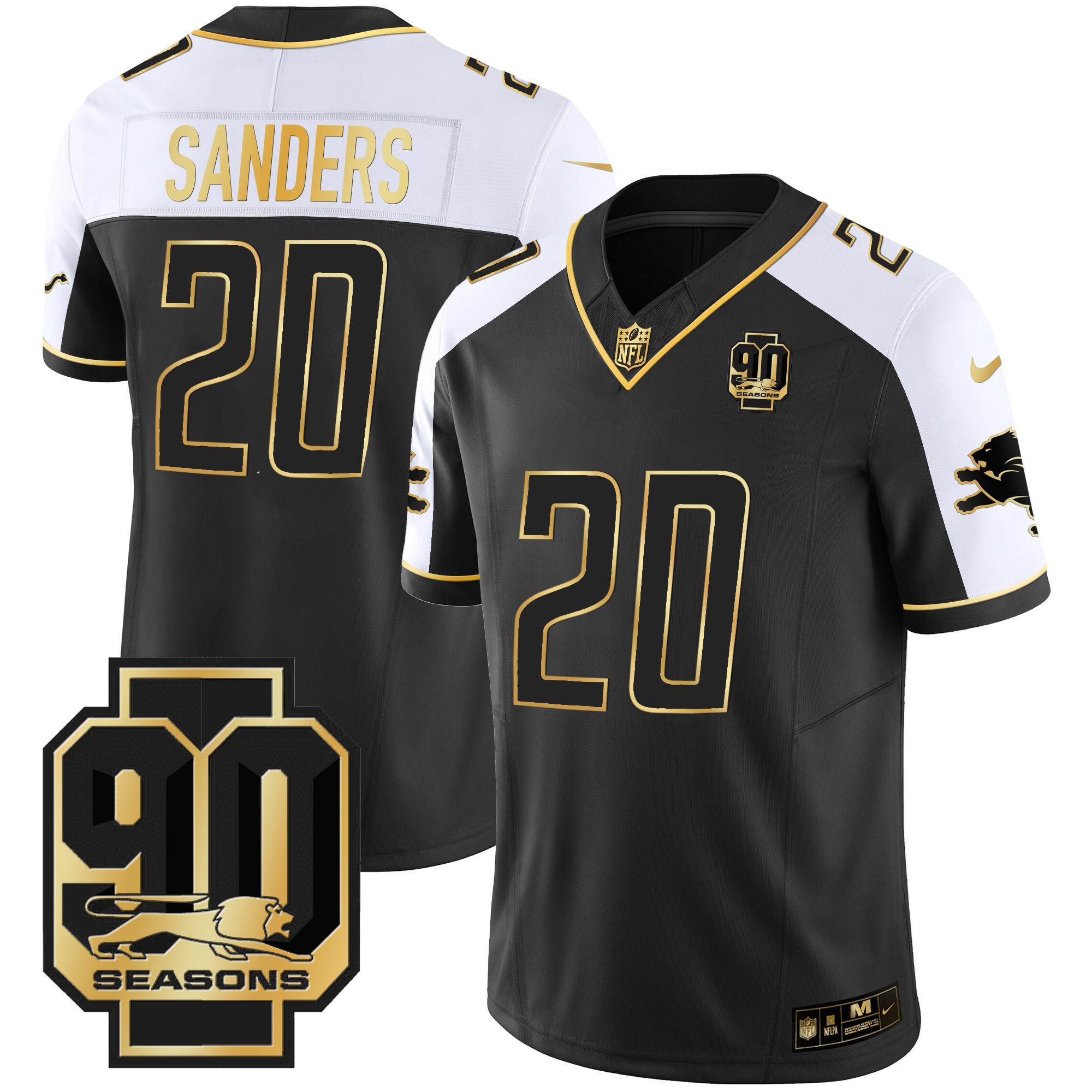 Barry Sanders Men's Detroit Lions 90th Year Patch Gold Alternate Jersey - All Stitched