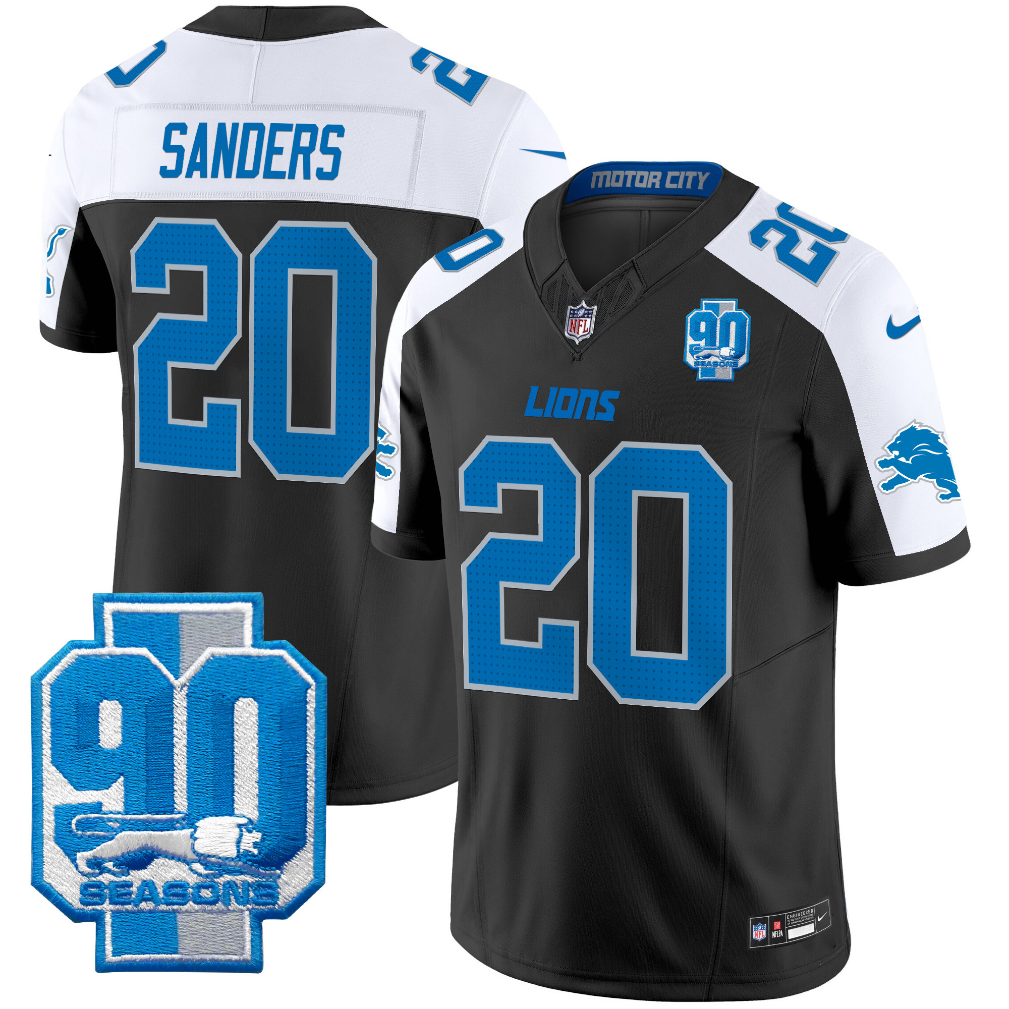 Barry Sanders Men's Detroit Lions 90th Year Patch Vapor Limited Black Alternate Jersey - All Stitched