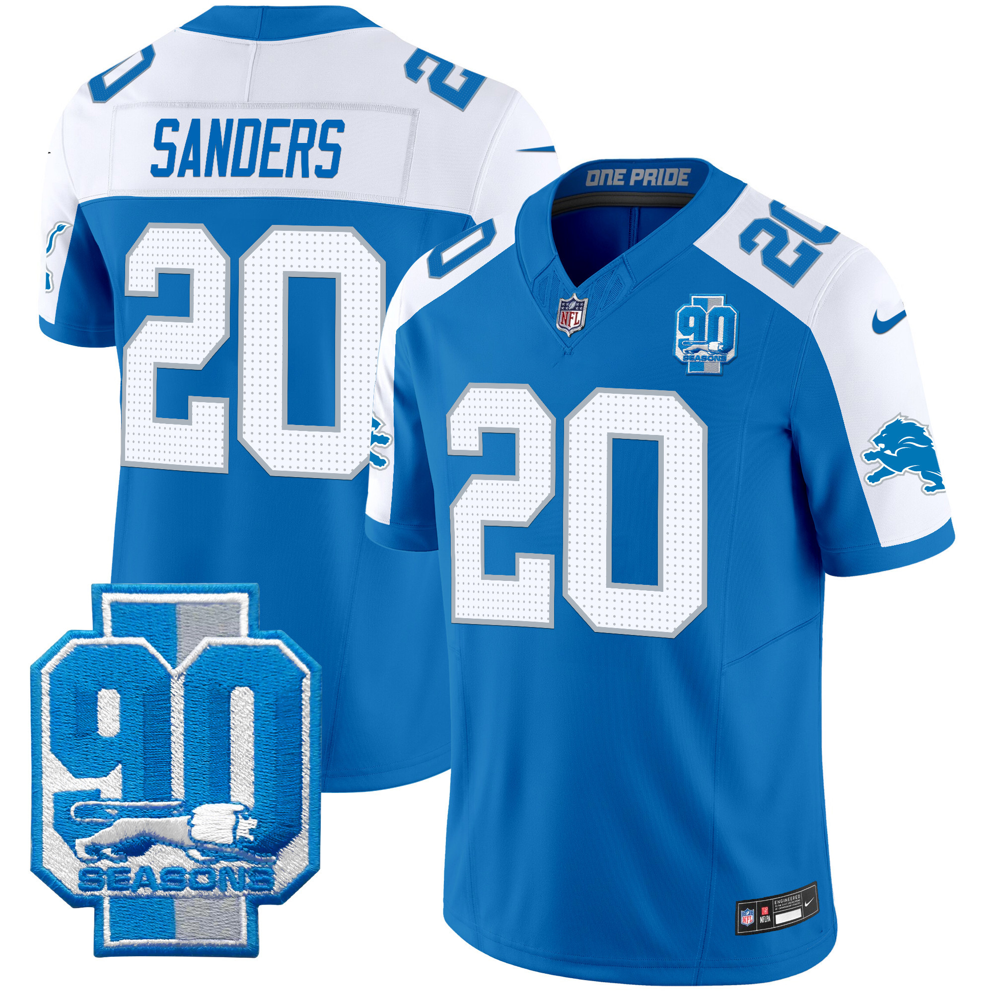 Barry Sanders Men's Detroit Lions 90th Year Patch Vapor Limited Blue Alternate Jersey - All Stitched
