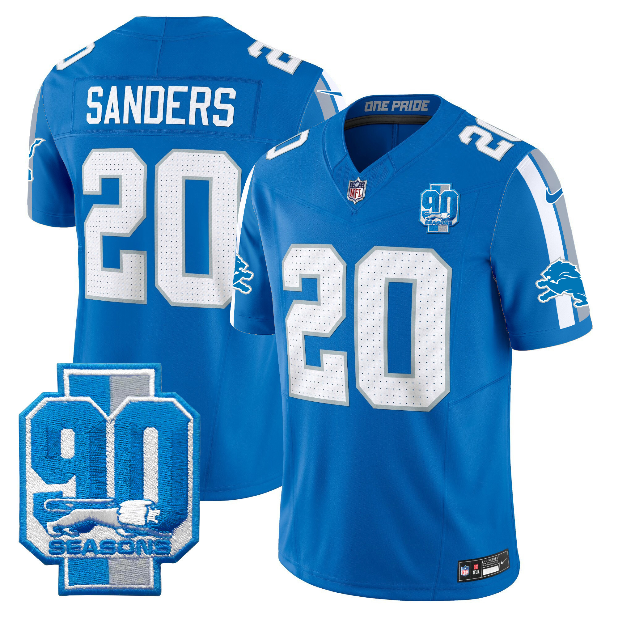 Barry Sanders Men's Detroit Lions 90th Year Patch Vapor Limited Blue Jersey - All Stitched