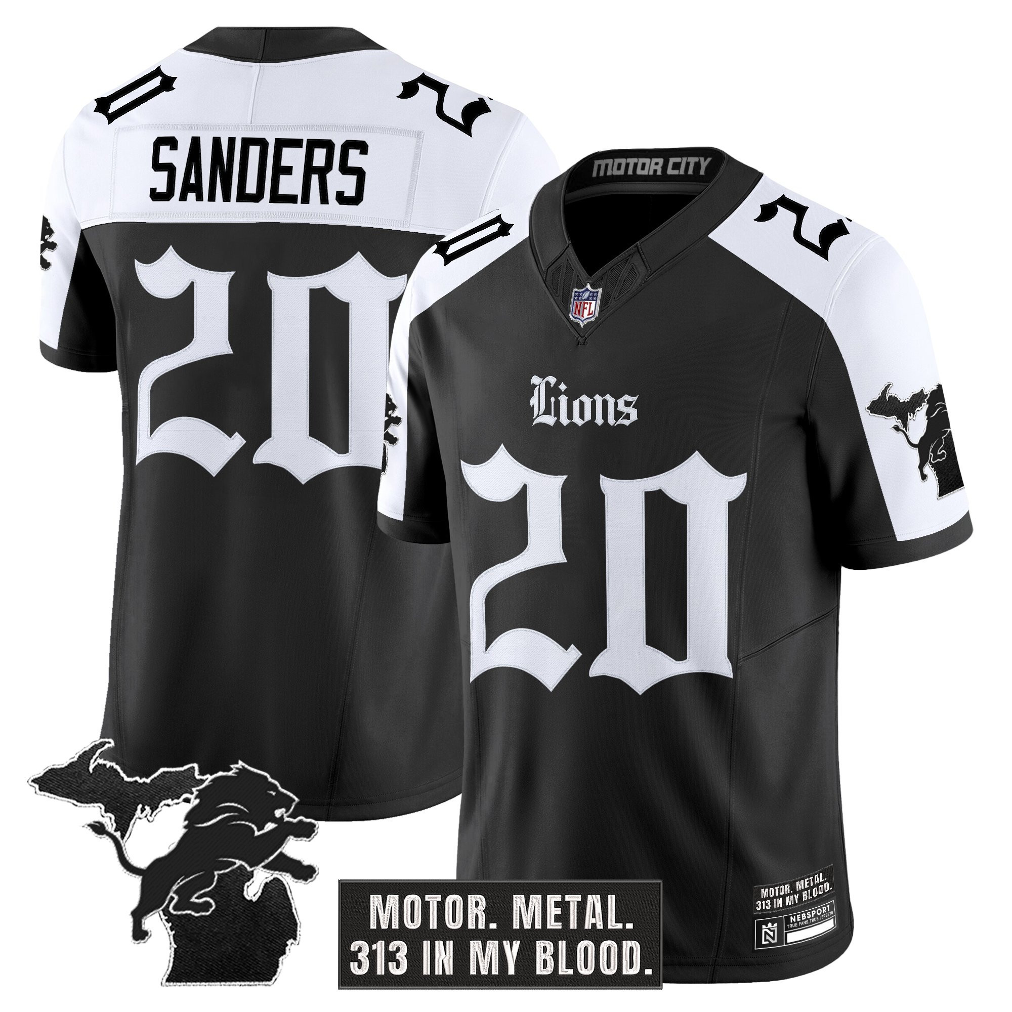 Barry Sanders Men's Detroit Lions 'Gothic Motor Grit Edition' Vapor Limited Alternate Jersey - All Stitched