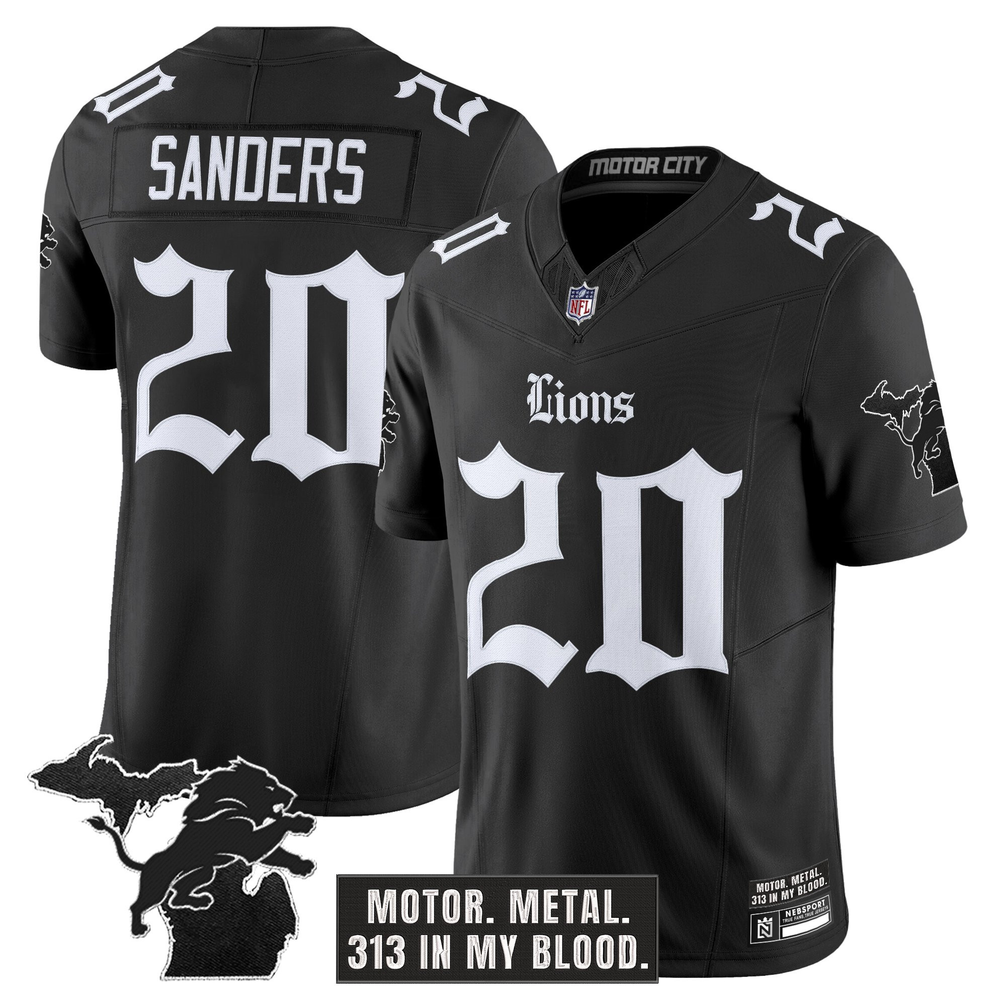 Barry Sanders Men's Detroit Lions 'Gothic Motor Grit Edition' Vapor Limited Black Jersey - All Stitched