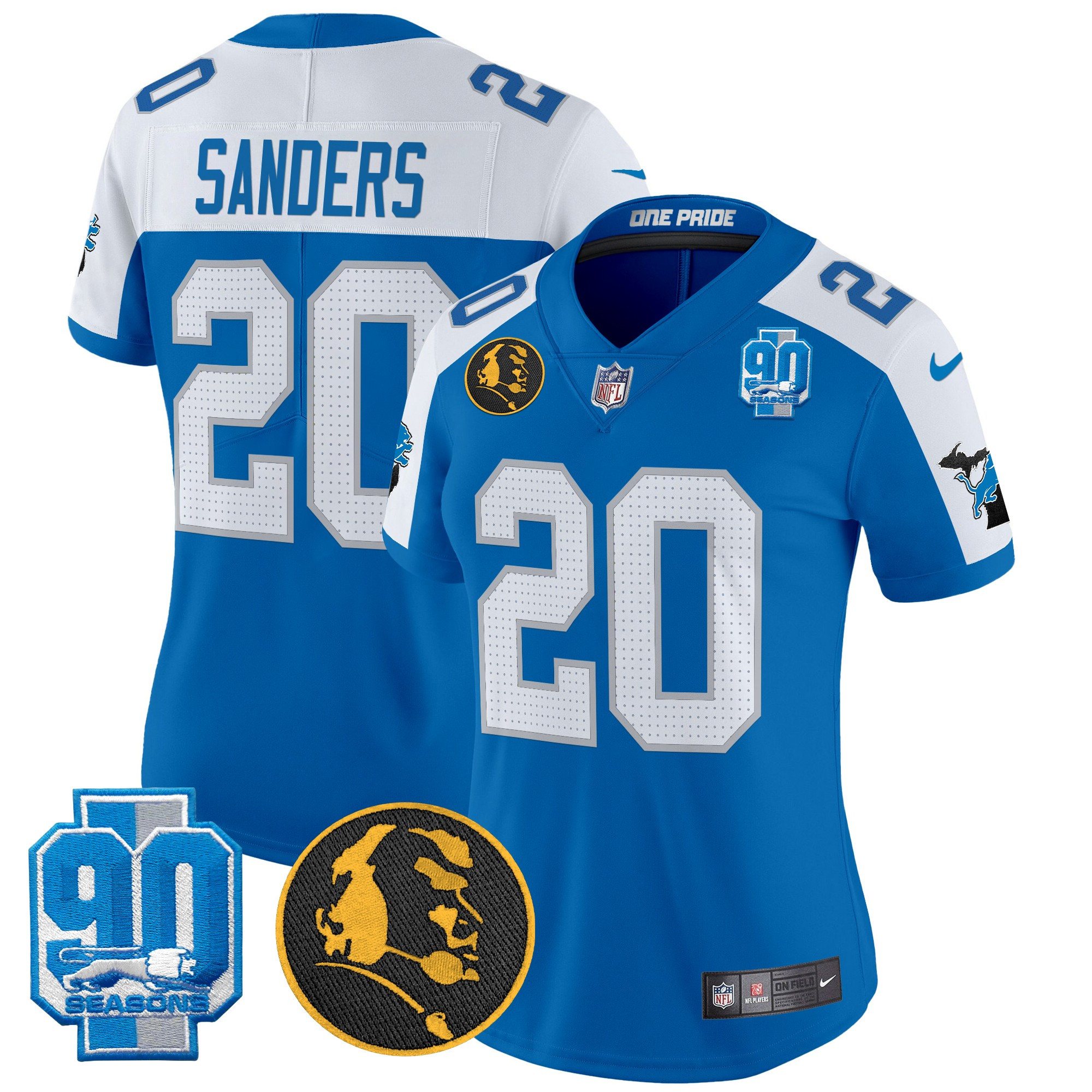 Barry Sanders Women's Detroit Lions 2024 90th & John Madden Patch Vapor Limited Blue Alternate Jersey - All Stitched