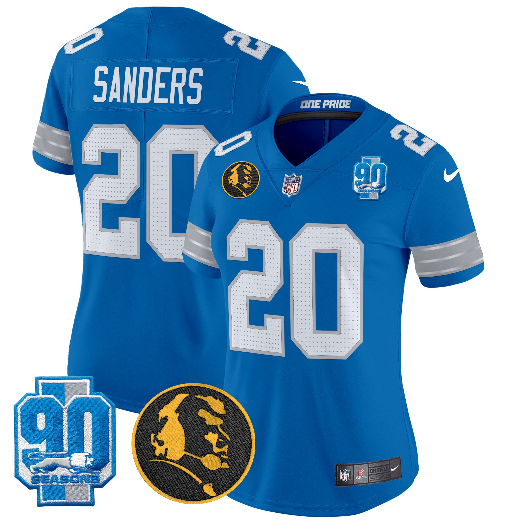 Barry Sanders Women's Detroit Lions 2024 90th & John Madden Patch Vapor Limited Blue Jersey - All Stitched