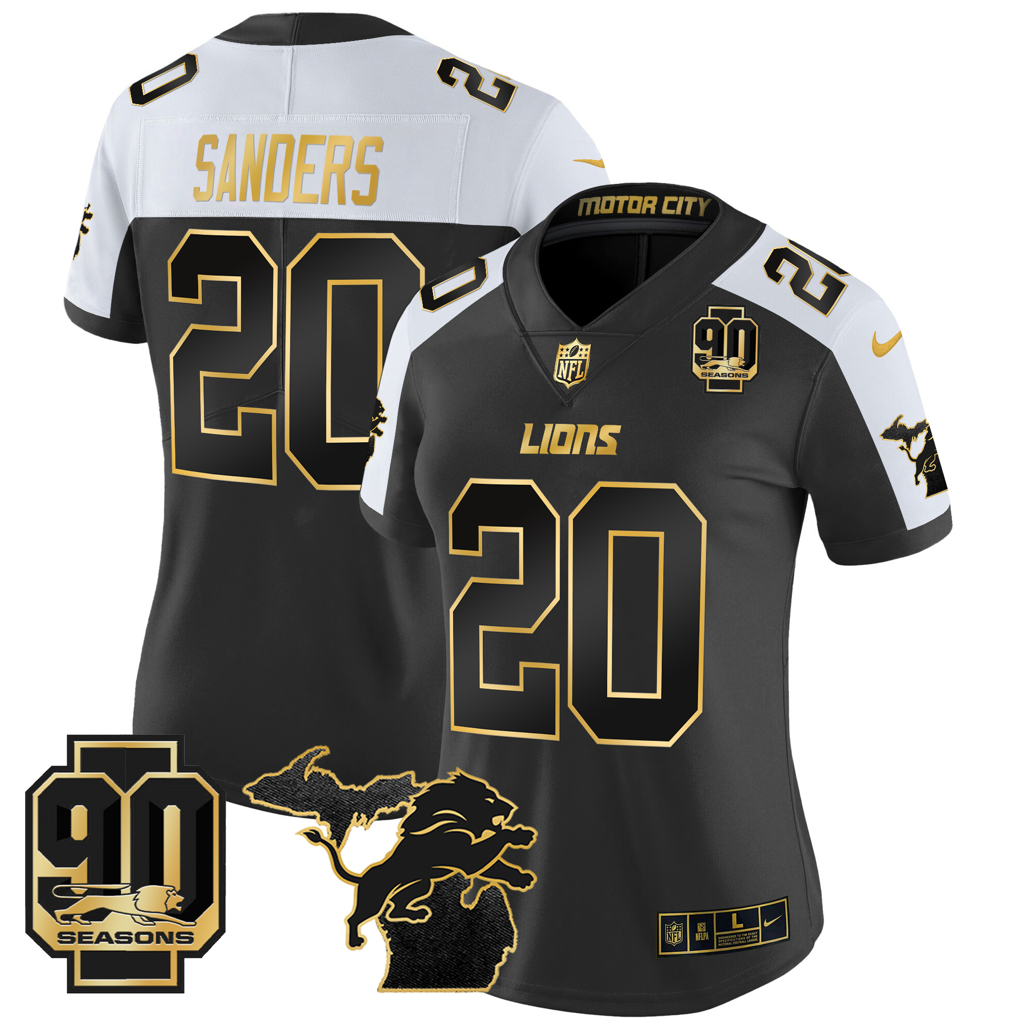 Barry Sanders Women's Detroit Lions 2024 Michigan & 90th Year Patch Gold Vapor Limited Alternate Jersey - All Stitched