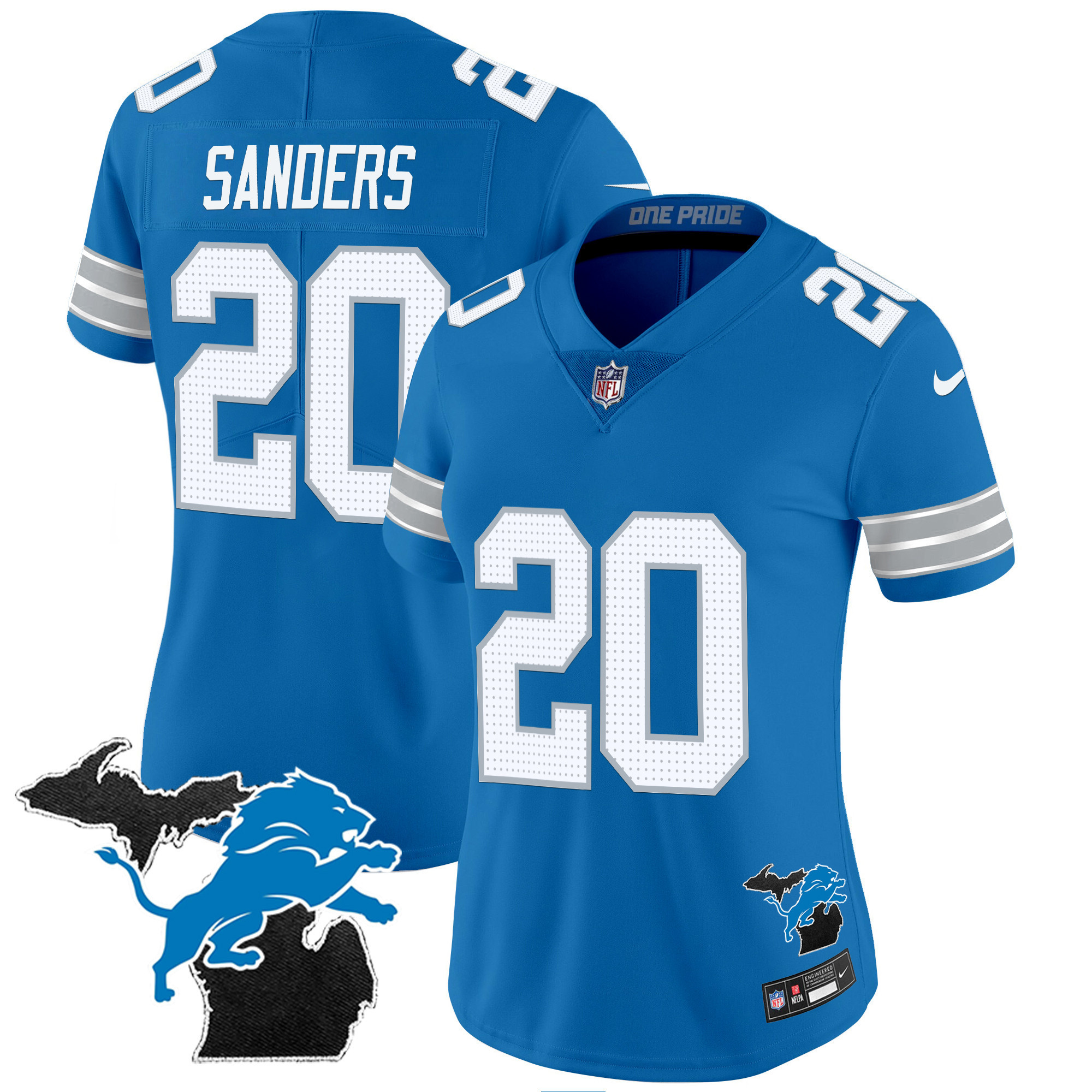 Barry Sanders Women's Detroit Lions 2024 Michigan Patch Vapor Blue Jersey - All Stitched
