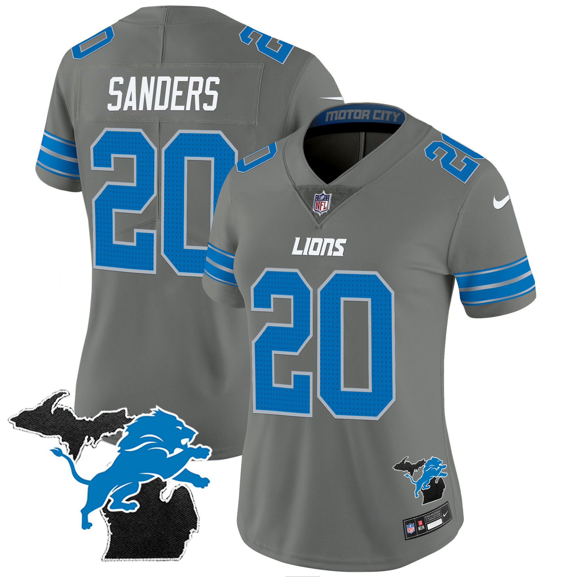 Barry Sanders Women's Detroit Lions 2024 Michigan Patch Vapor Gray Jersey - All Stitched