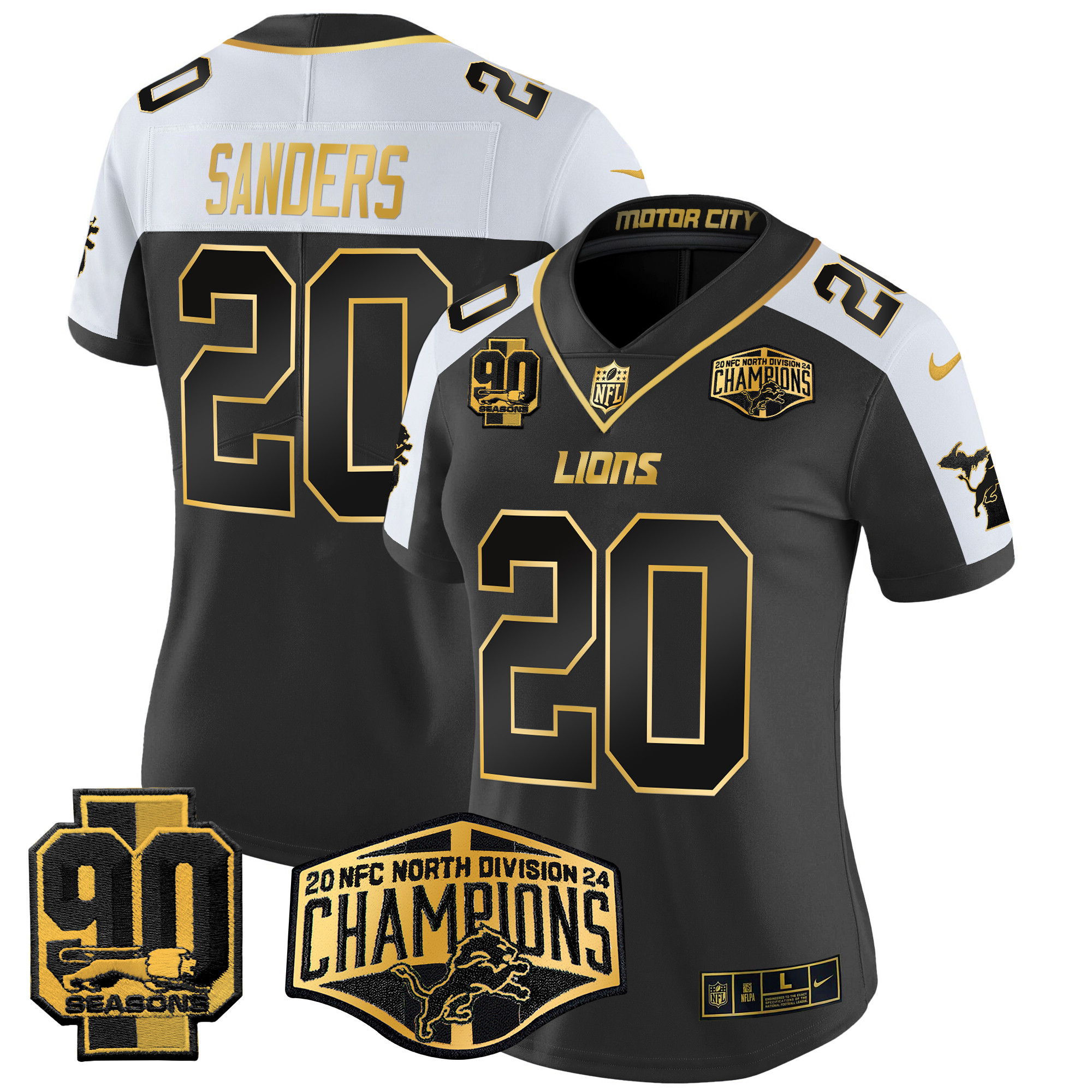 Barry Sanders Women's Detroit Lions 2024 NFC North Division Champions Patch Gold Vapor Limited Alternate Jersey - All Stitched