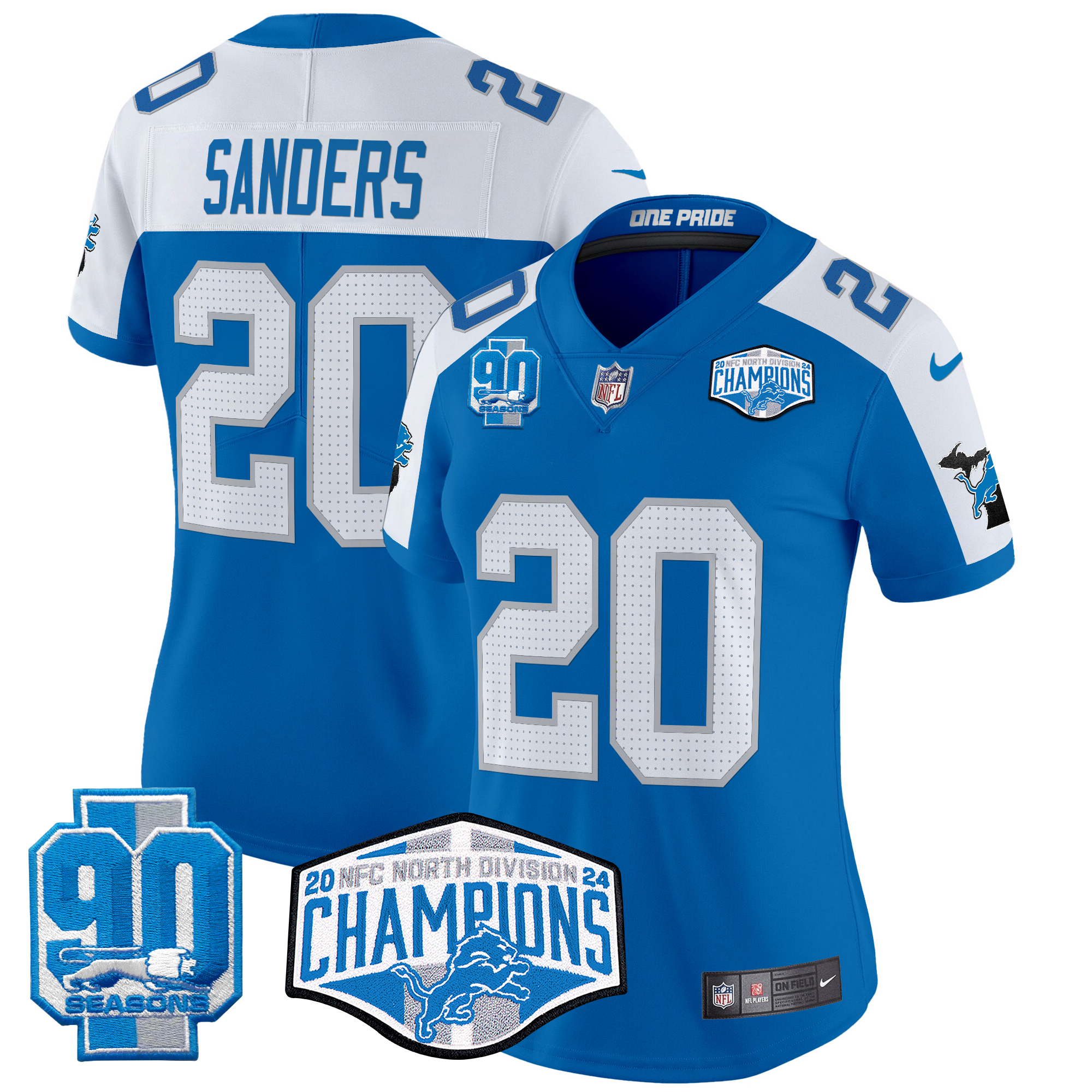 Barry Sanders Women's Detroit Lions 2024 NFC North Division Champions Patch Vapor Limited Blue Alternate Jersey - All Stitched