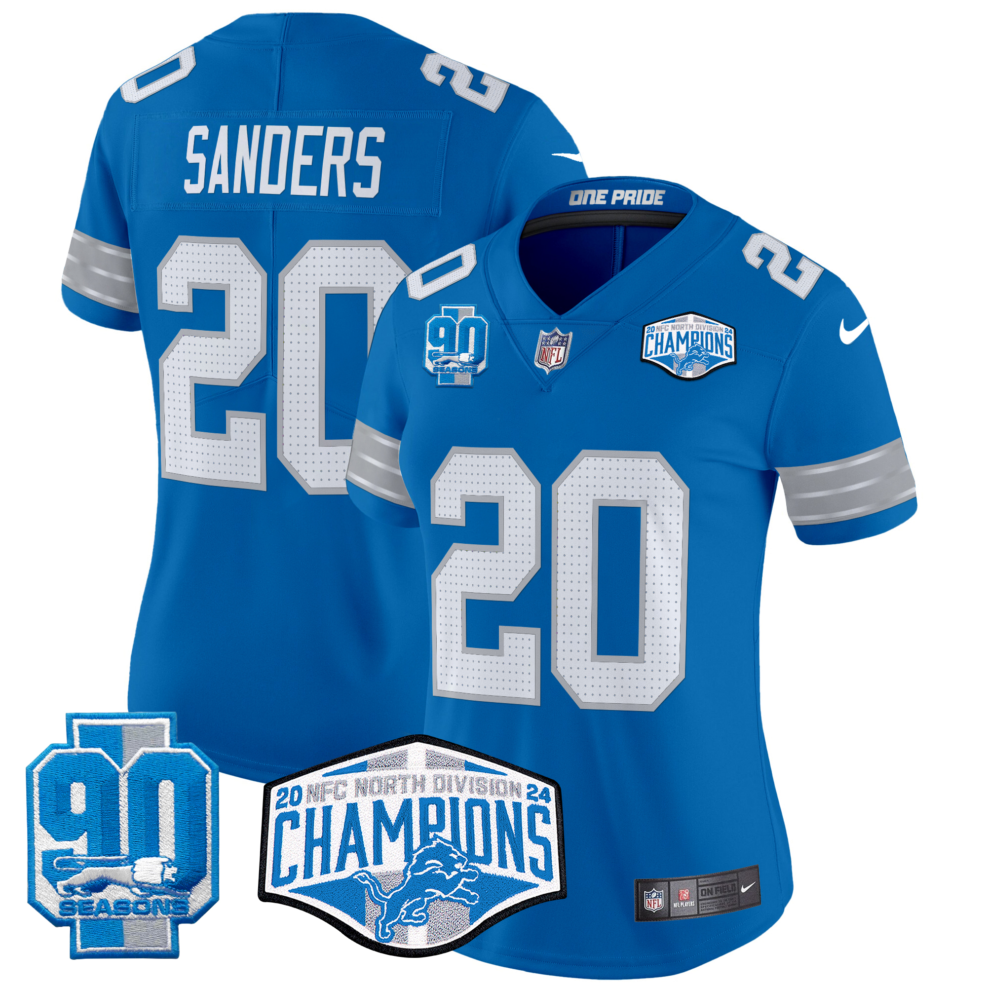 Barry Sanders Women's Detroit Lions 2024 NFC North Division Champions Patch Vapor Limited Blue Jersey - All Stitched