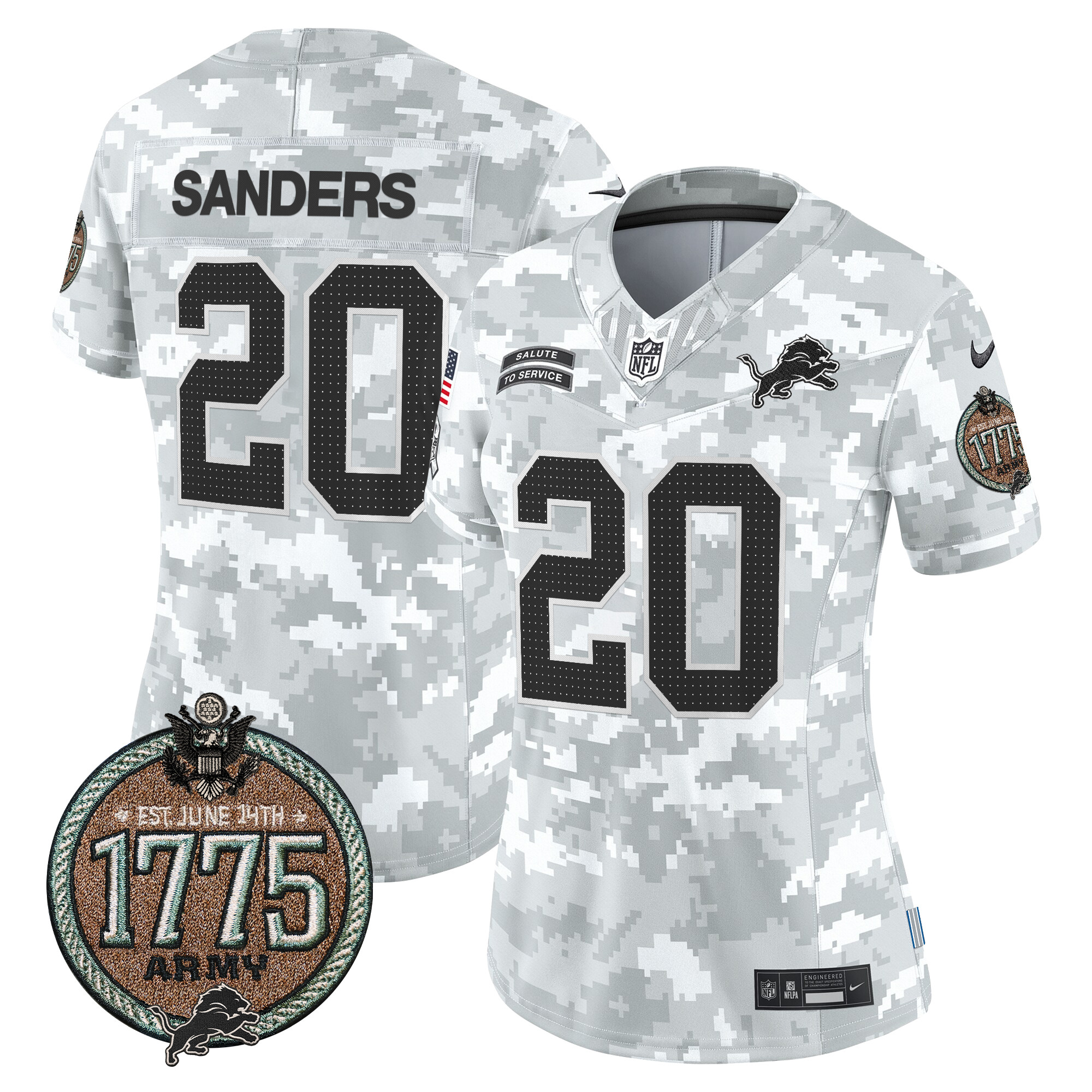 Barry Sanders Women's Detroit Lions 2024 Salute to Service Establishment Year Patch Vapor Limited Army Jersey - All Stitched