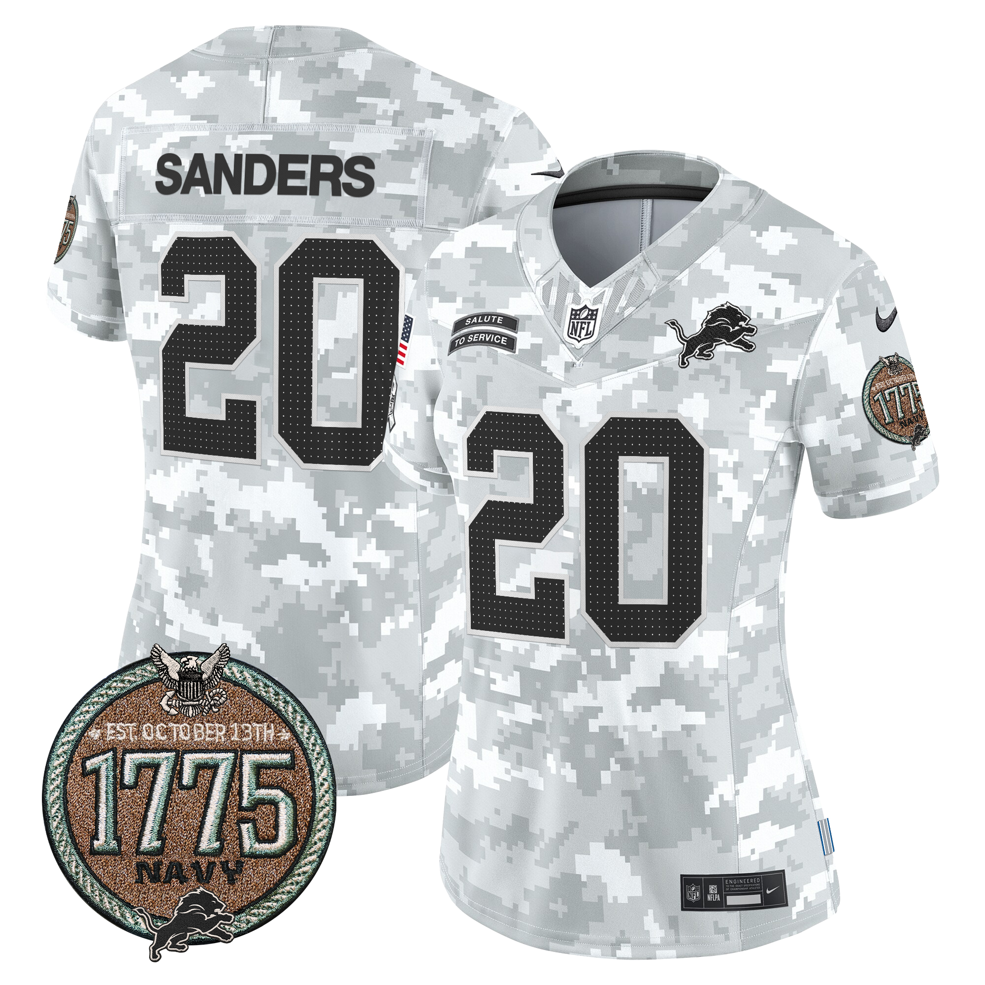 Barry Sanders Women's Detroit Lions 2024 Salute to Service Establishment Year Patch Vapor Limited Navy Jersey - All Stitched