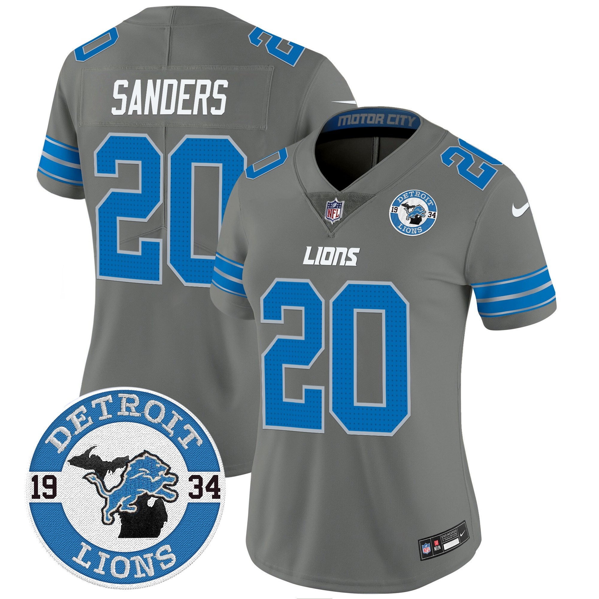 Barry Sanders Women's Detroit Lions 2024 Vapor Limited Gray Jersey - All Stitched