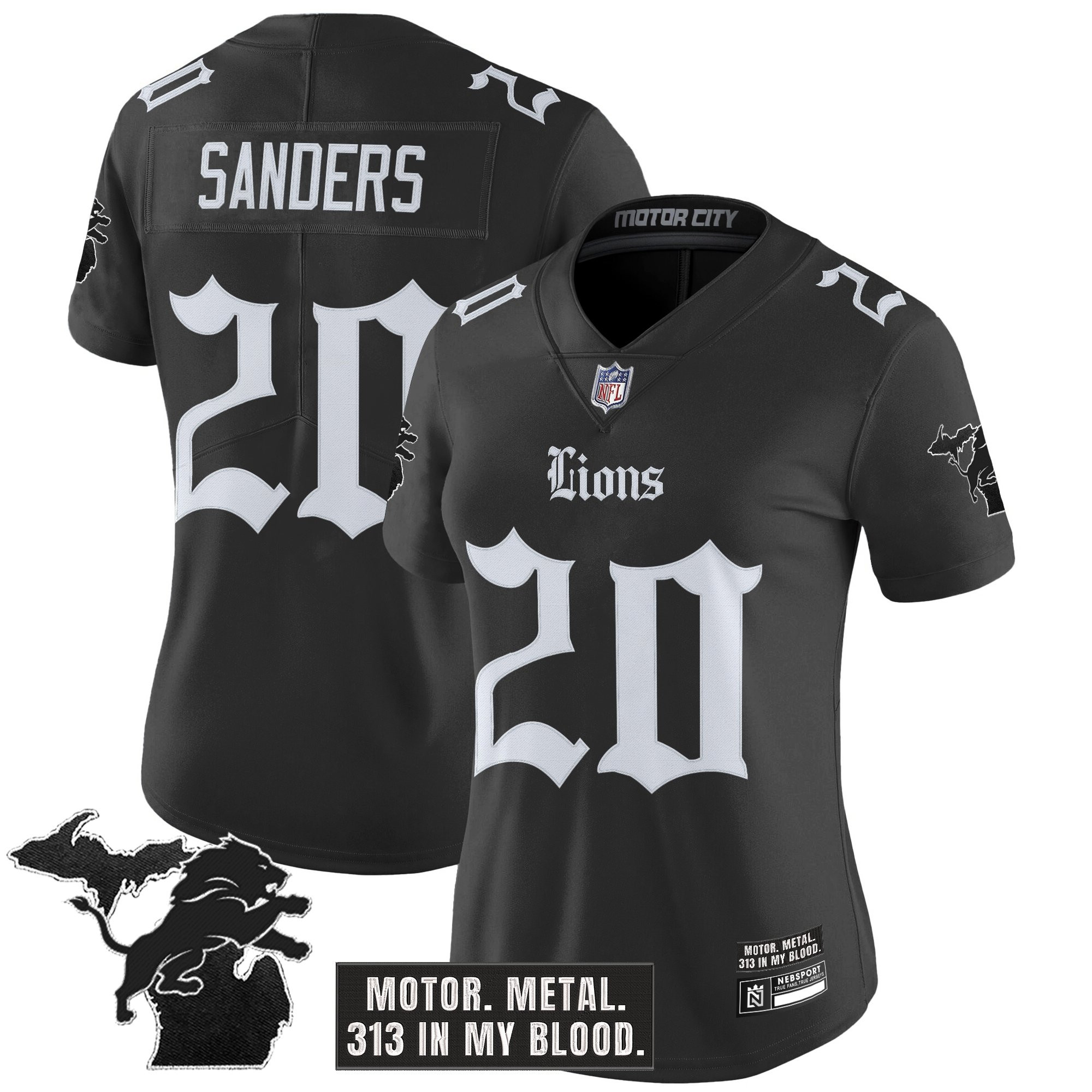 Barry Sanders Women's Detroit Lions 'Gothic Motor Grit Edition' Vapor Limited Black Jersey - All Stitched