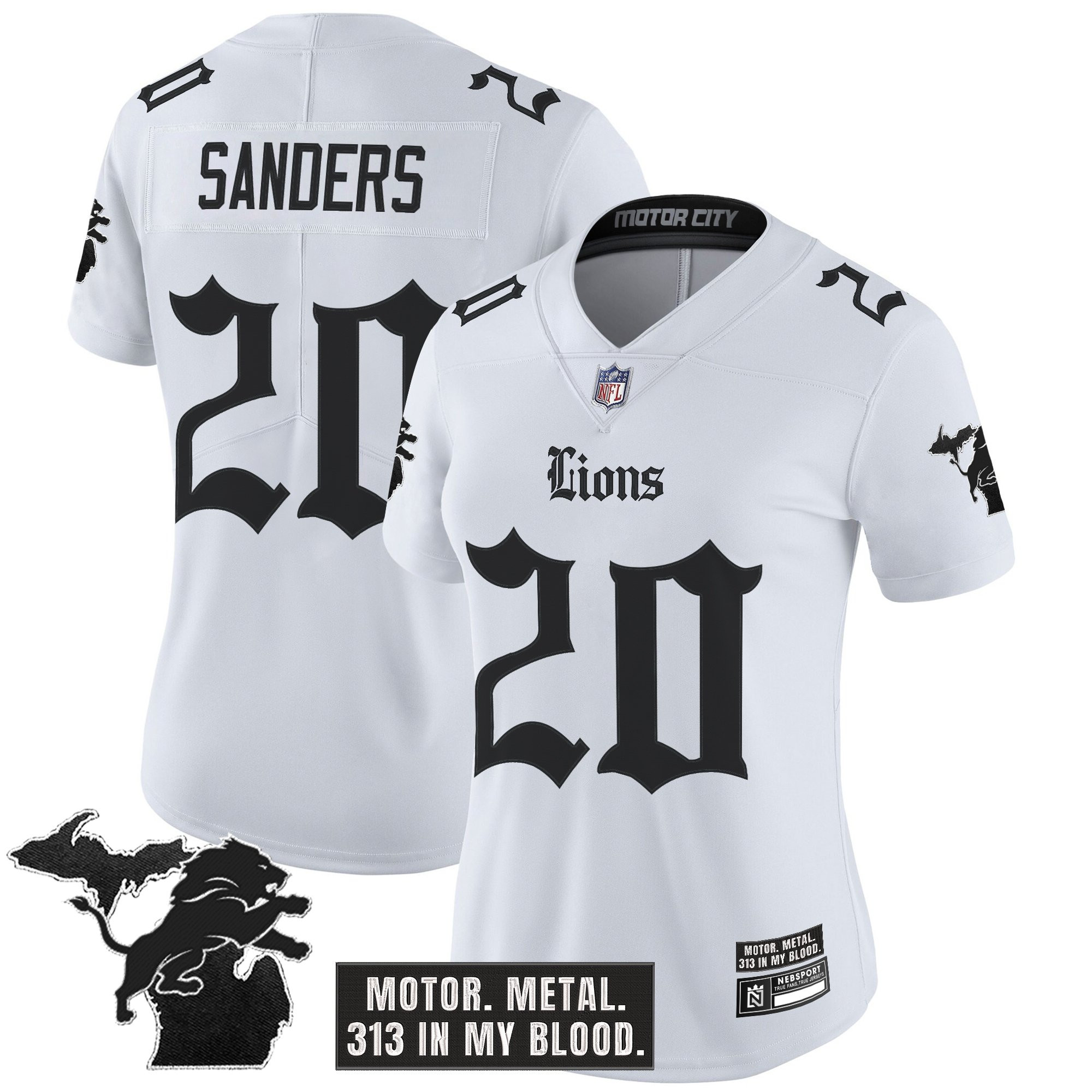 Barry Sanders Women's Detroit Lions 'Gothic Motor Grit Edition' Vapor Limited White Jersey - All Stitched