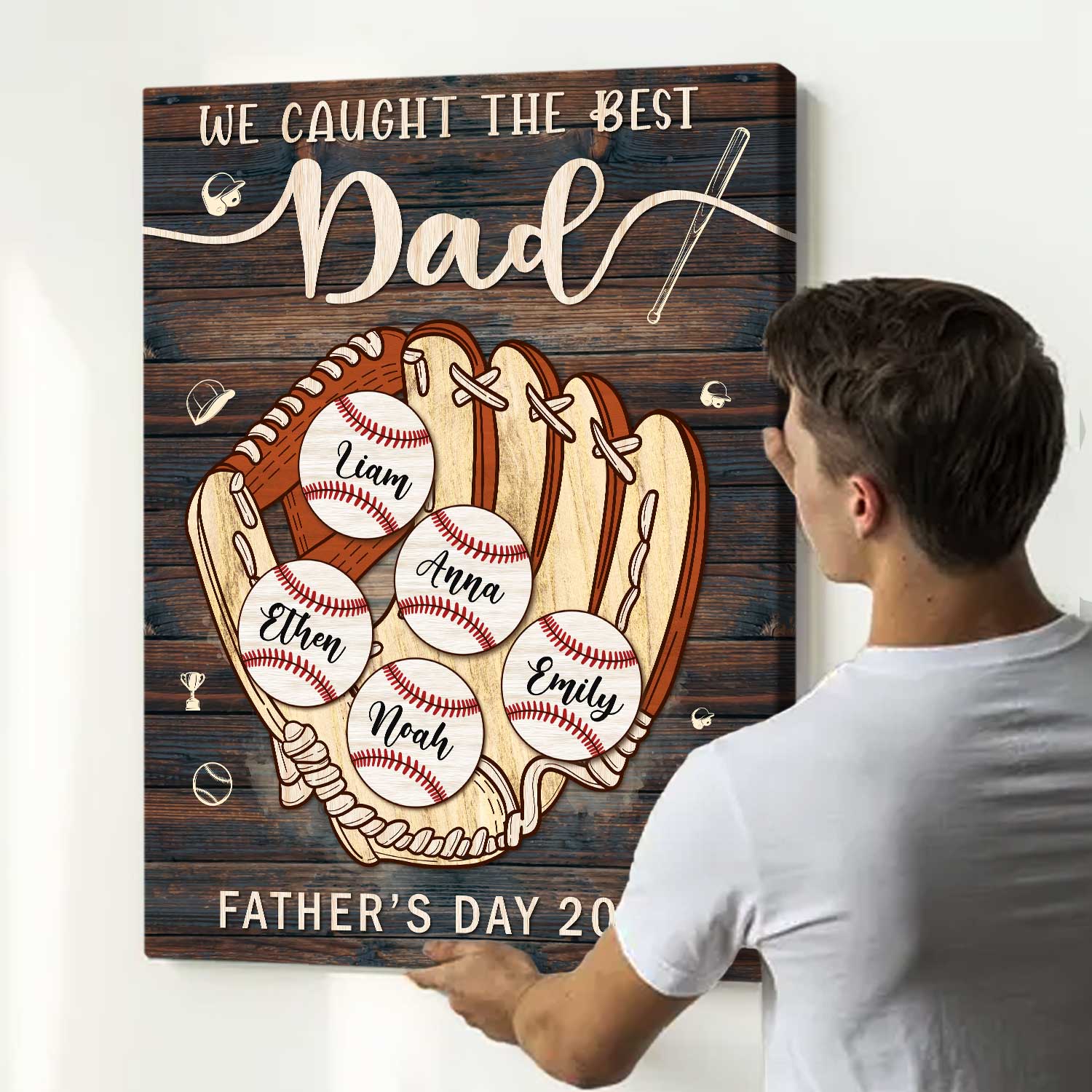 Baseball FatherÃ¢â‚¬â„¢s Day Gifts, We Caught The Best Dad Baseball Canvas, Custom Gifts For Baseball Dad, Baseball Dad Gifts With Kids Name