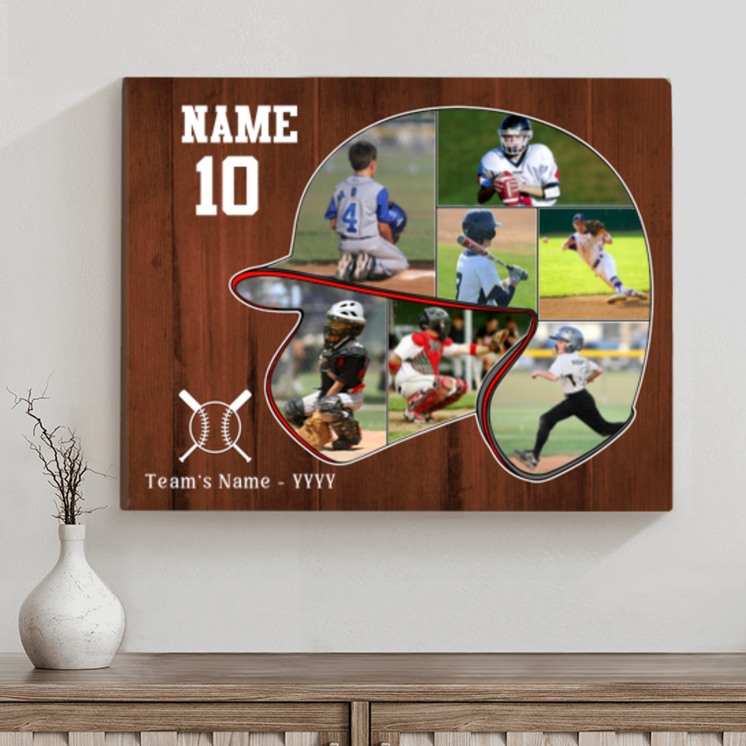 Batting Helmet Baseball Photo Gift, Personalized Baseball Collage Canvas, Gift for Baseball Player Gifts, Baseball Senior Night Gift