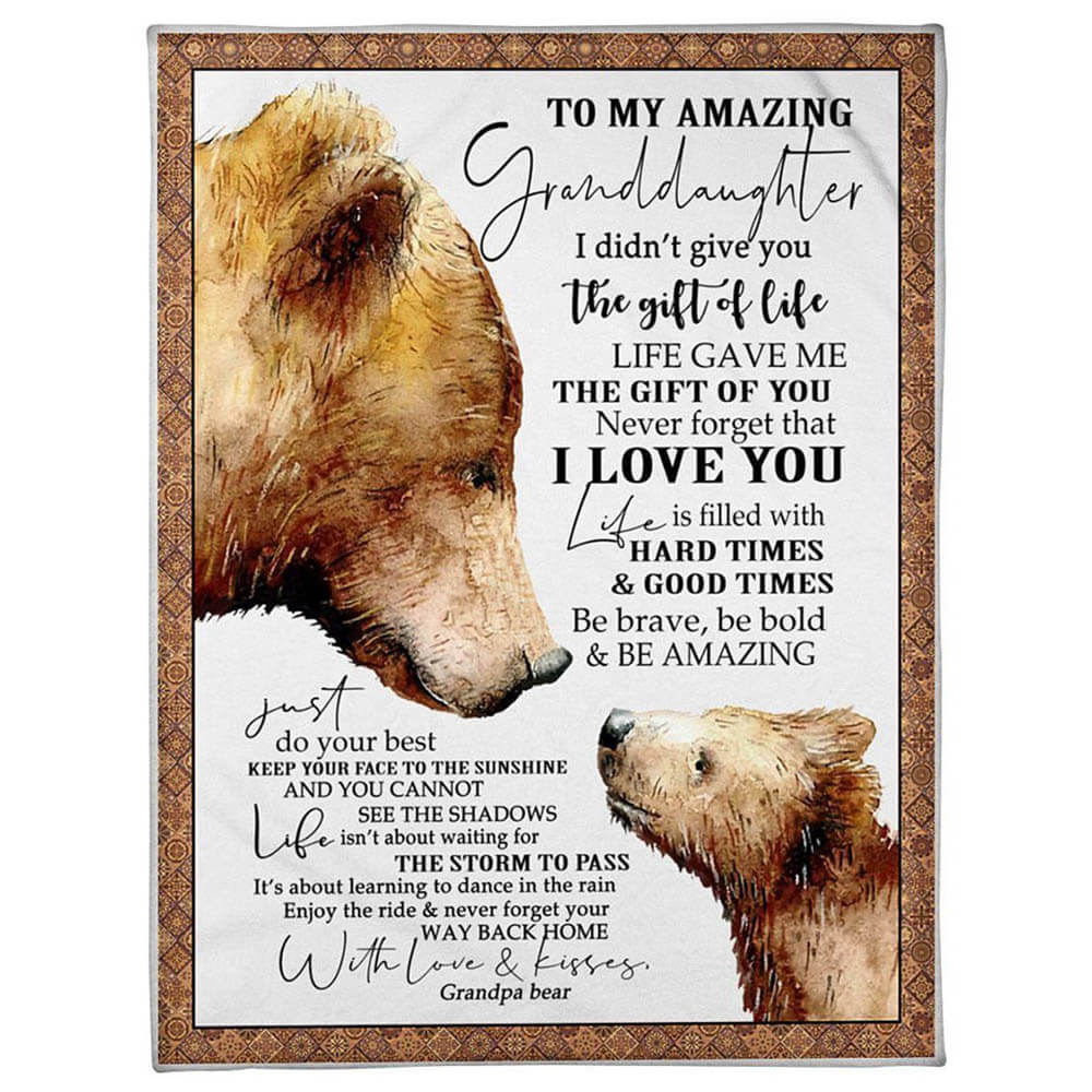 Bear Grandpa Hopes Amazing Granddaughter To Do Her Best In Life Fleece Quilt Blanket - TopBestClothing