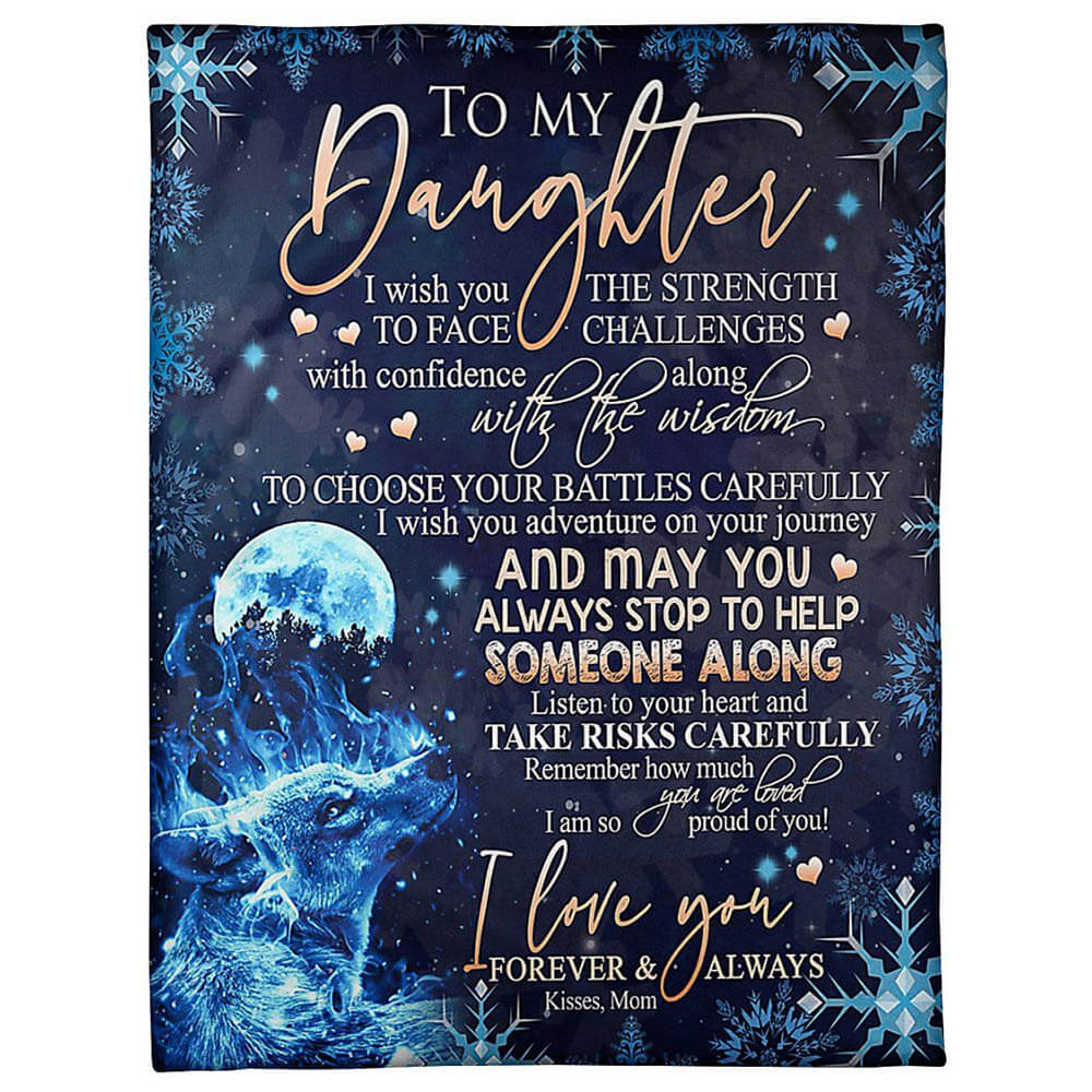 Beautiful Wolf Art Gift To My Daughter From Mom Fleece Quilt Blanket - TopBestClothing